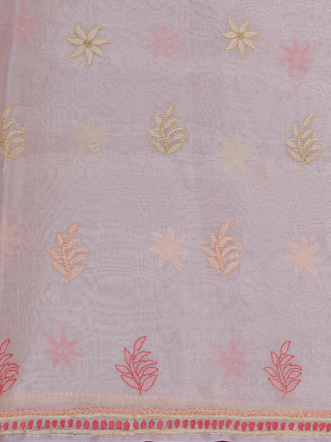 Ada Hand Embroidered Peach Organza Lucknowi Chikankari Saree With Blouse 01A557326