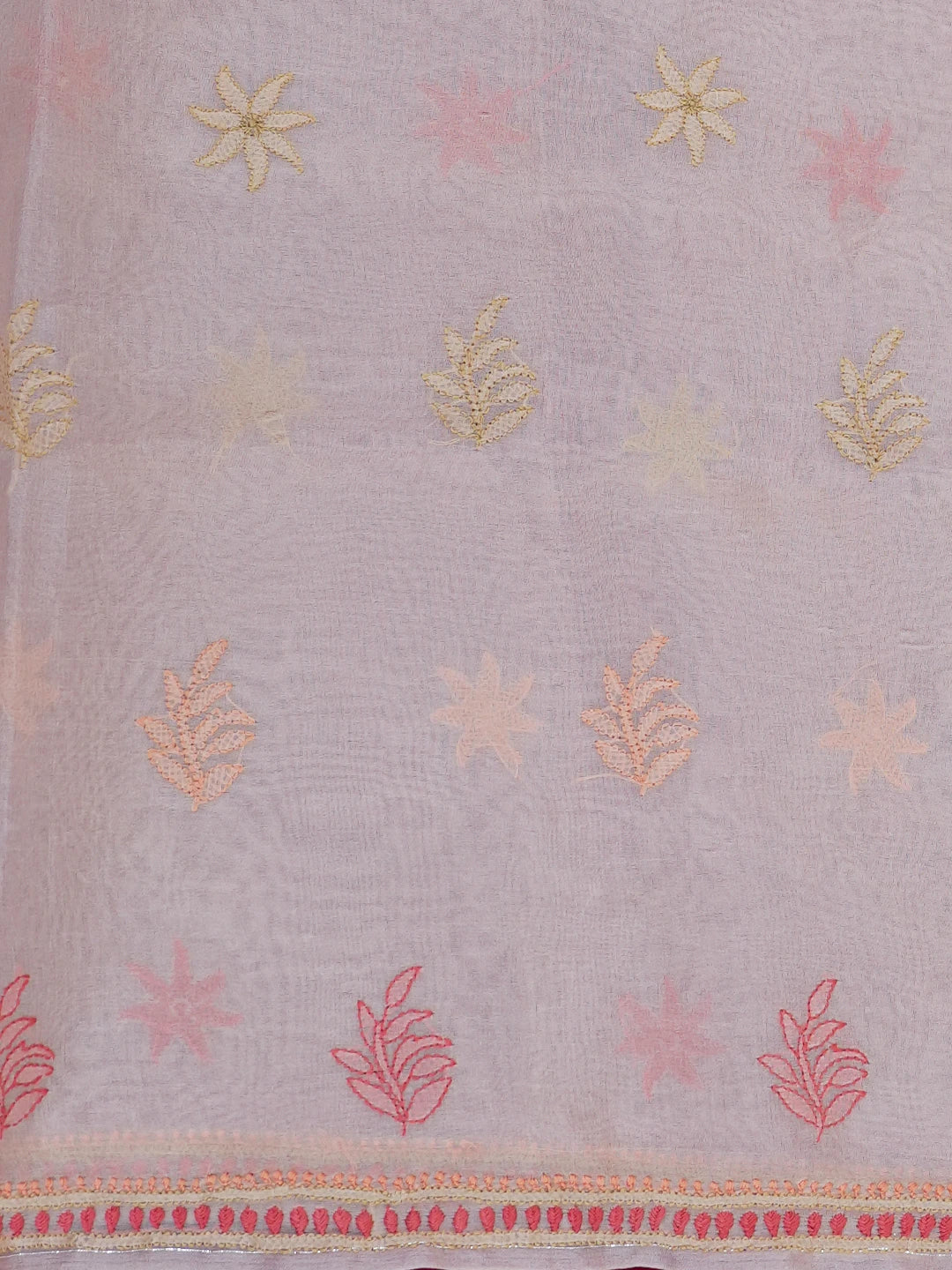 Ada Hand Embroidered Peach Organza Lucknowi Chikankari Saree With Blouse 01A557326