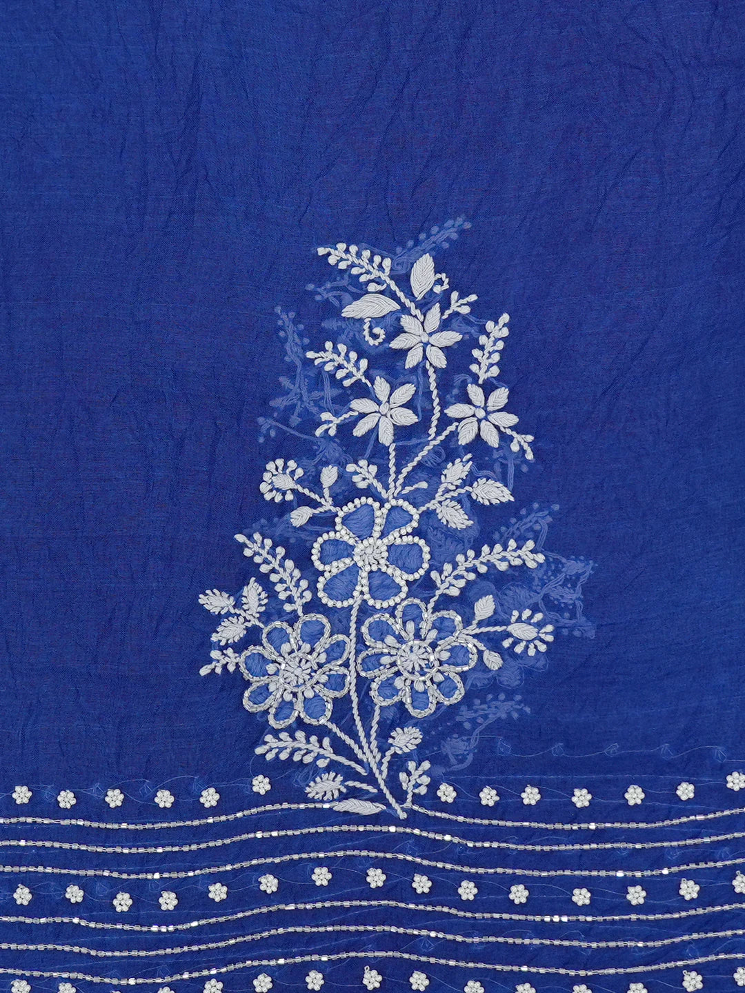 Ada Hand Embroidered Berkeley Blue Organza Lucknowi Chikankari Saree and Blouse With Pearl Work 01A550494