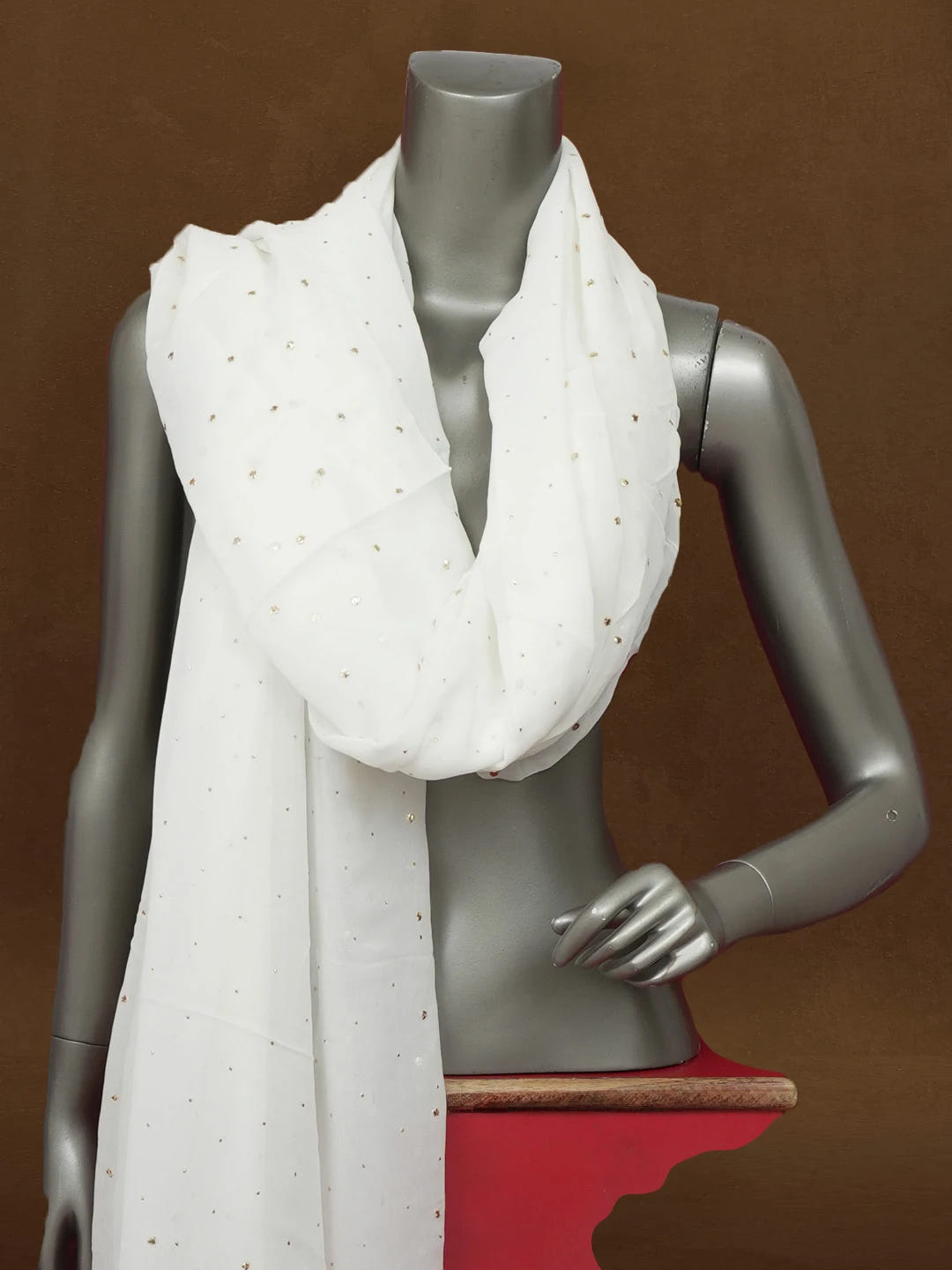 Ada White Viscose Georgette Lucknowi Chikankari Dupatta With Muqaish Work A580322