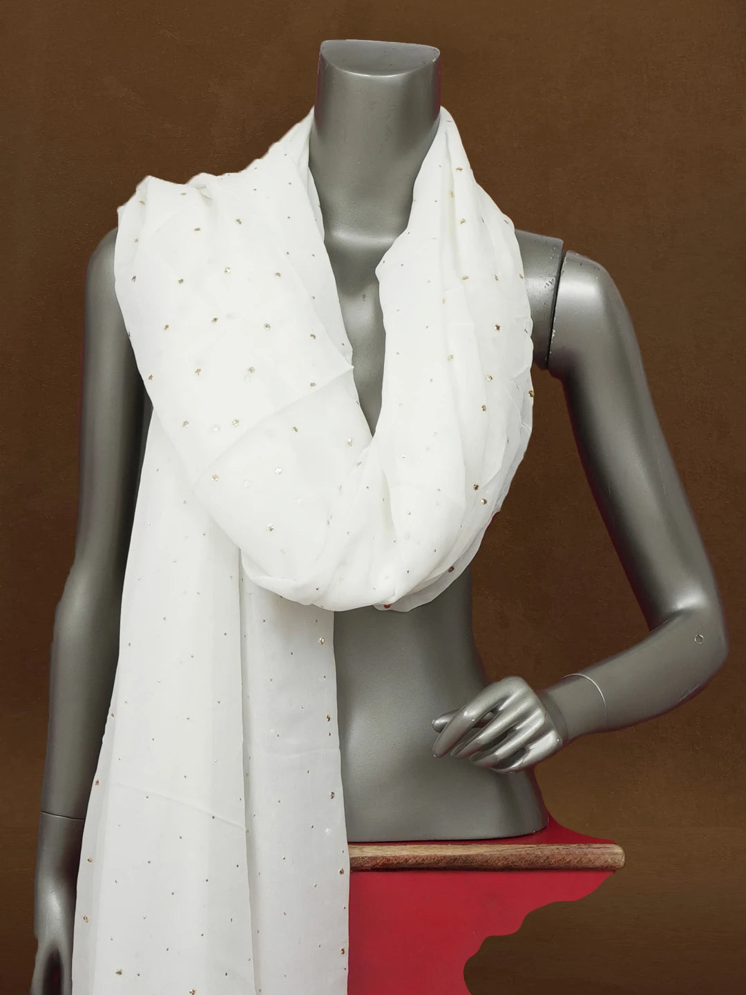 Ada White Viscose Georgette Lucknowi Chikankari Dupatta With Muqaish Work A580322