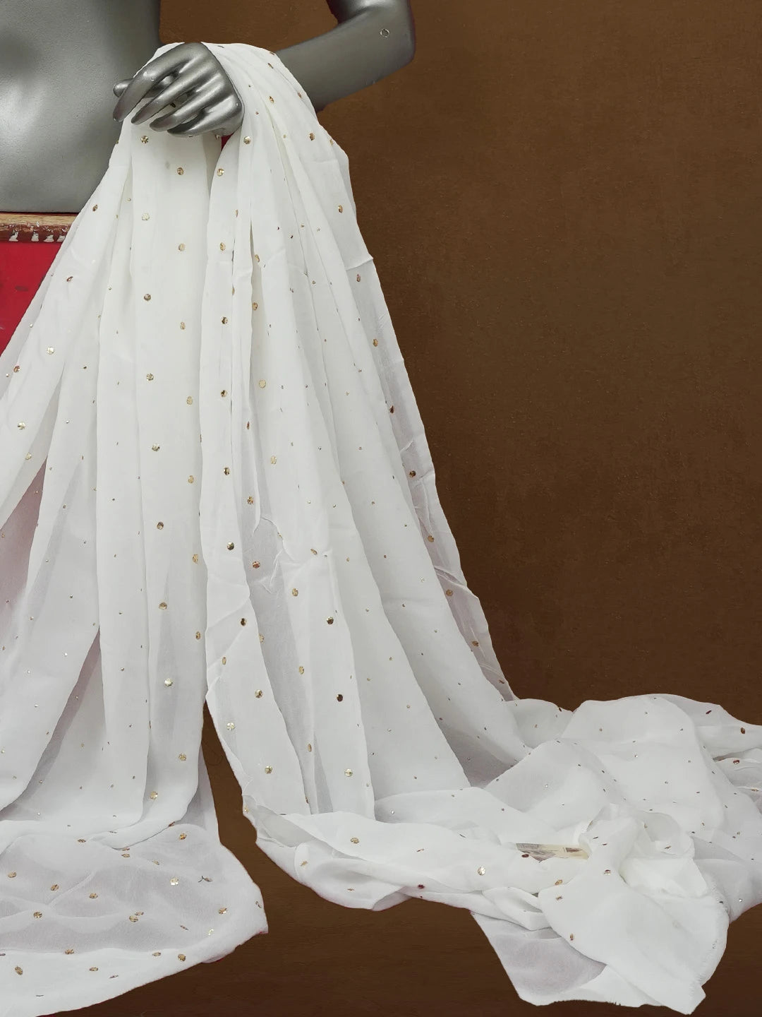 Ada White Viscose Georgette Lucknowi Chikankari Dupatta With Muqaish Work A580322