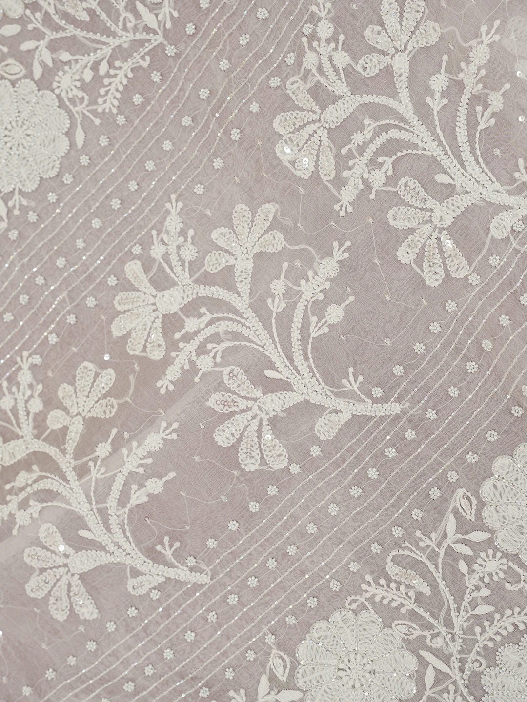 Ada Hand Embroidered Anti-flash White Organza Lucknowi Chikankari Saree With Blouse And Cutdana Work 01A570776