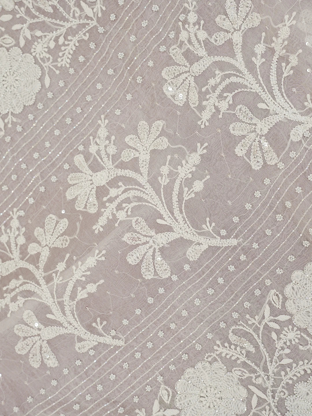 Ada Hand Embroidered Anti-flash White Organza Lucknowi Chikankari Saree With Blouse And Cutdana Work 01A570776