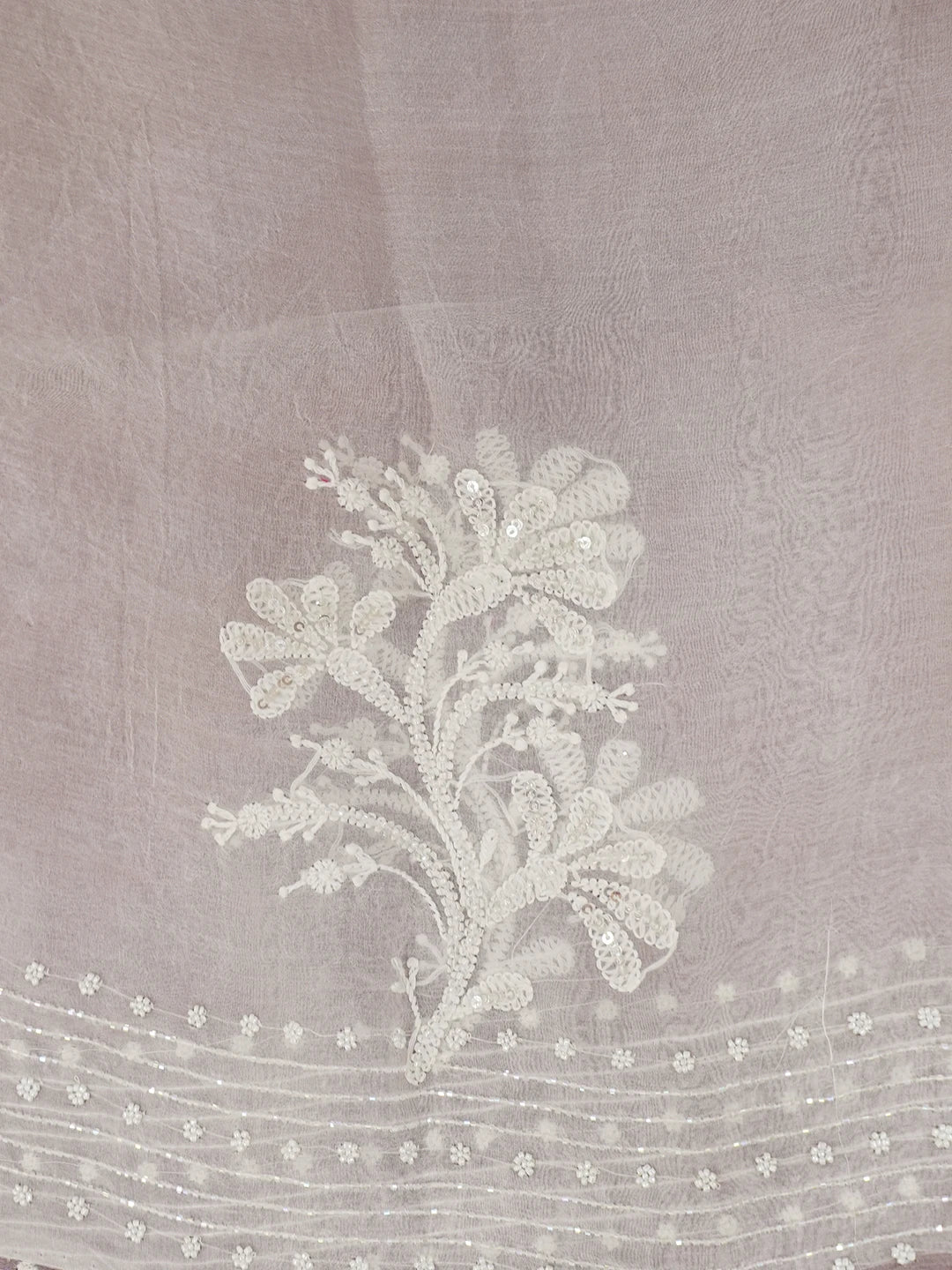 Ada Hand Embroidered Anti-flash White Organza Lucknowi Chikankari Saree With Blouse And Cutdana Work 01A570776