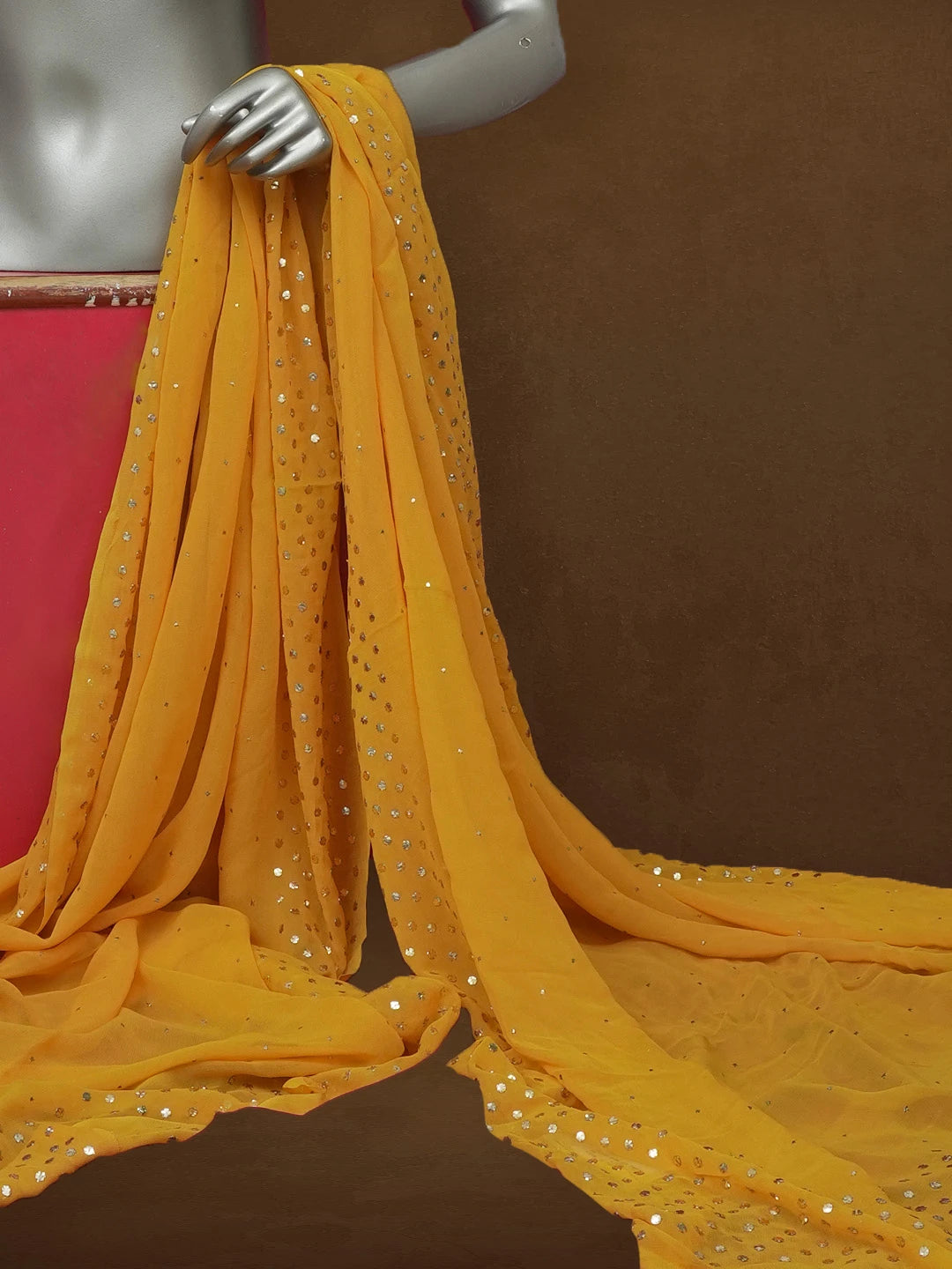 Ada Mustard Viscose Georgette Lucknowi Chikankari Dupatta With Muqaish Work A589273