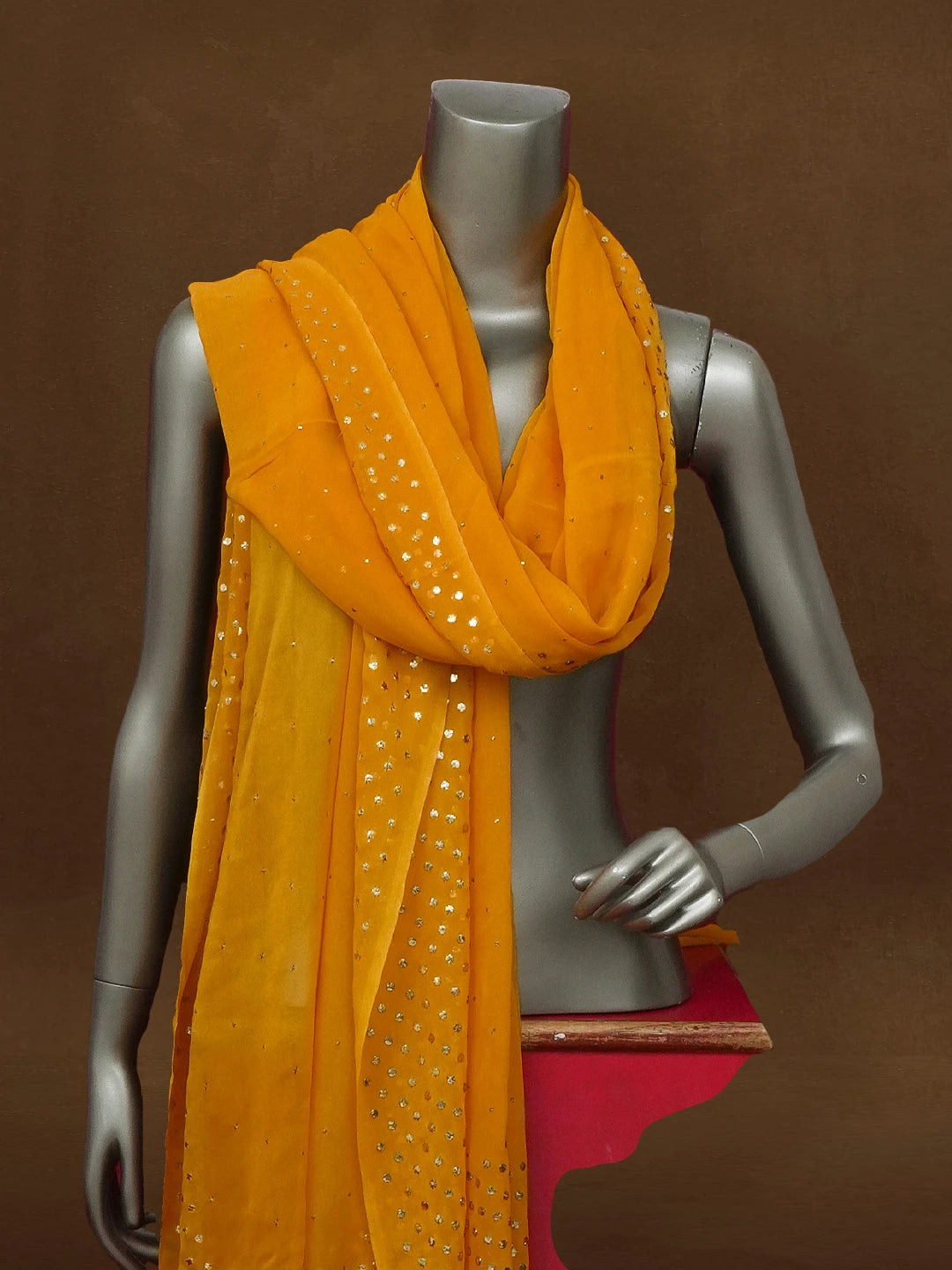 Ada Mustard Viscose Georgette Lucknowi Chikankari Dupatta With Muqaish Work A589273