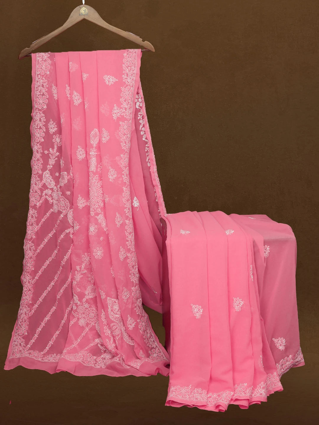 Ada Hand Embroidered Pink Faux Georgette Lucknowi Chikankari Saree With Blouse 01A507054