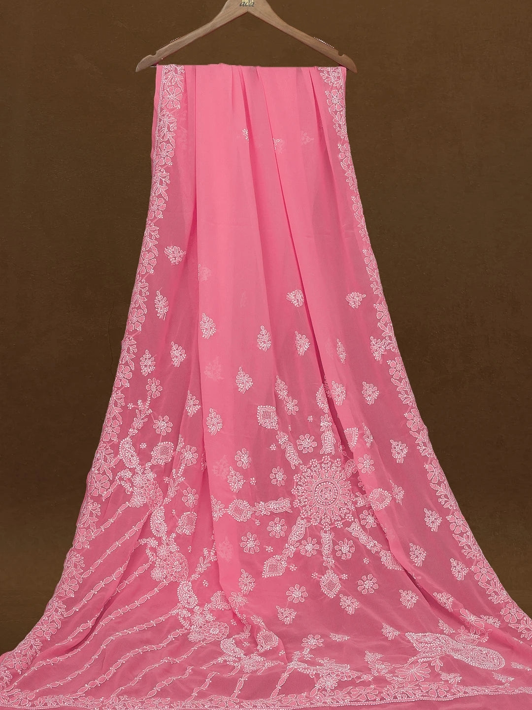 Ada Hand Embroidered Pink Faux Georgette Lucknowi Chikankari Saree With Blouse 01A507054