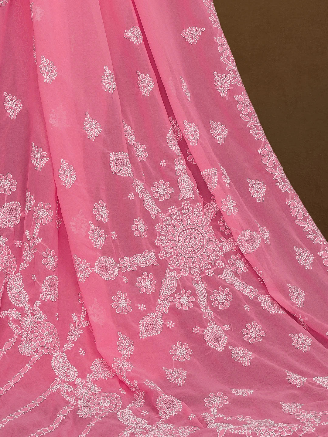 Ada Hand Embroidered Pink Faux Georgette Lucknowi Chikankari Saree With Blouse 01A507054