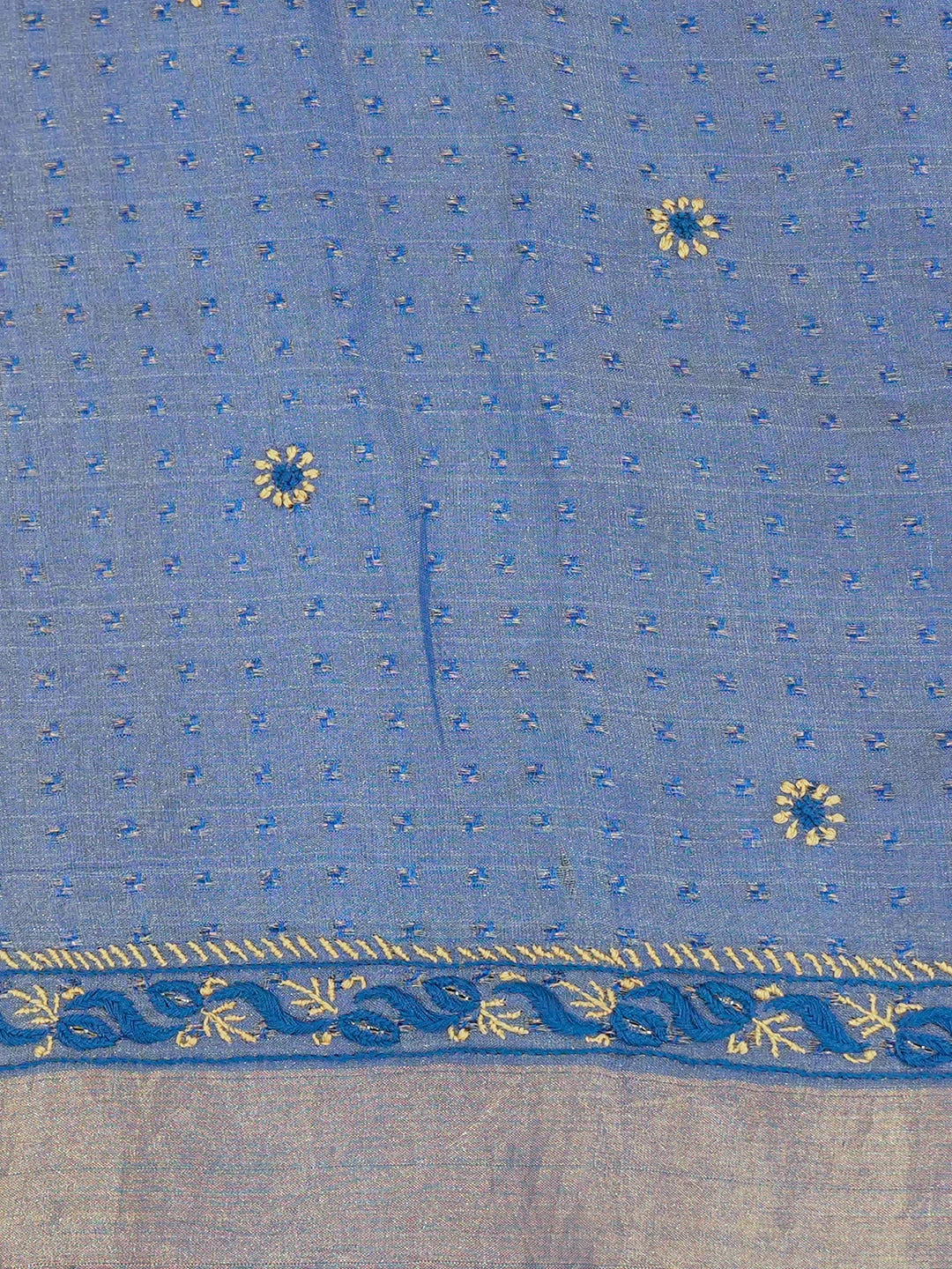 Ada Hand Embroidered Blue Tissue Lucknowi Chikankari Saree With Blouse 01A604545
