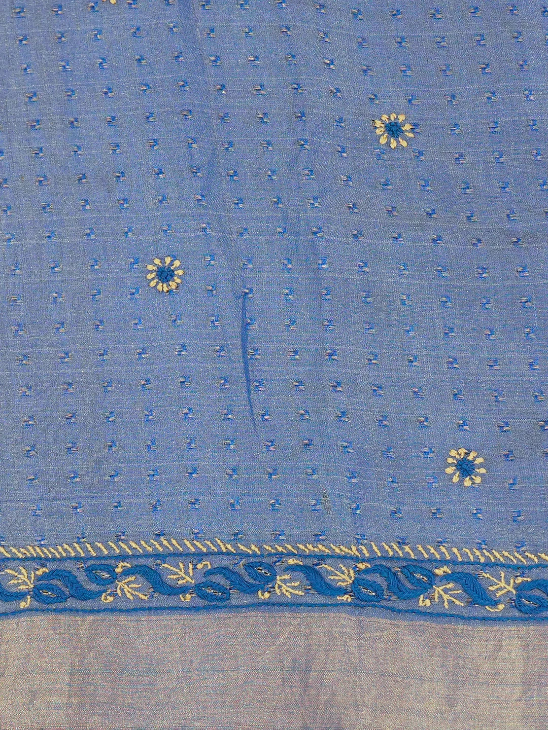 Ada Hand Embroidered Blue Tissue Lucknowi Chikankari Saree With Blouse 01A604545