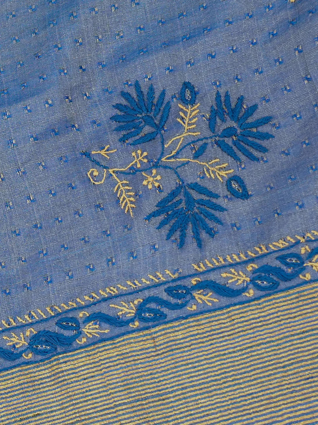 Ada Hand Embroidered Blue Tissue Lucknowi Chikankari Saree With Blouse 01A604545