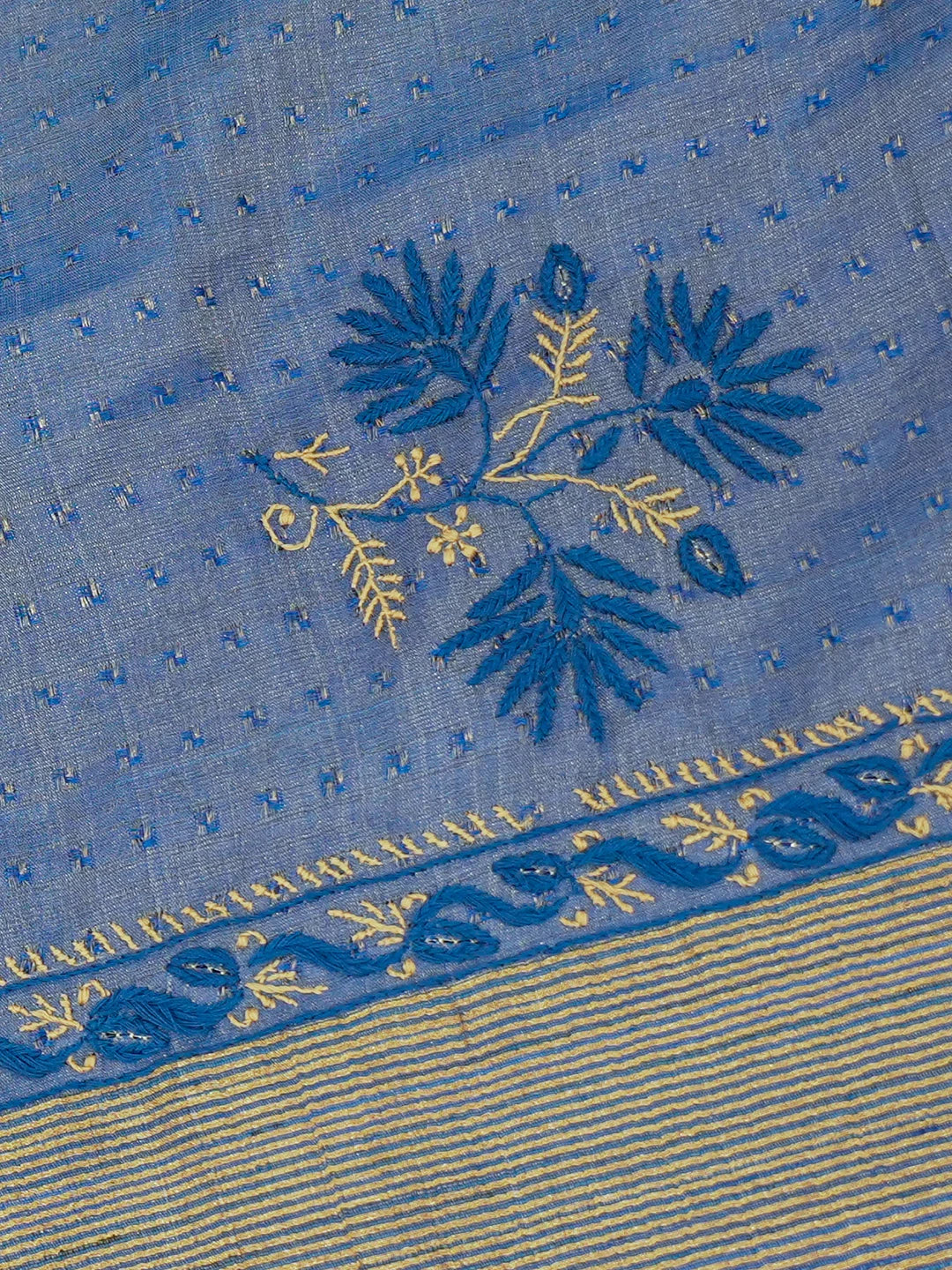 Ada Hand Embroidered Blue Tissue Lucknowi Chikankari Saree With Blouse 01A604545
