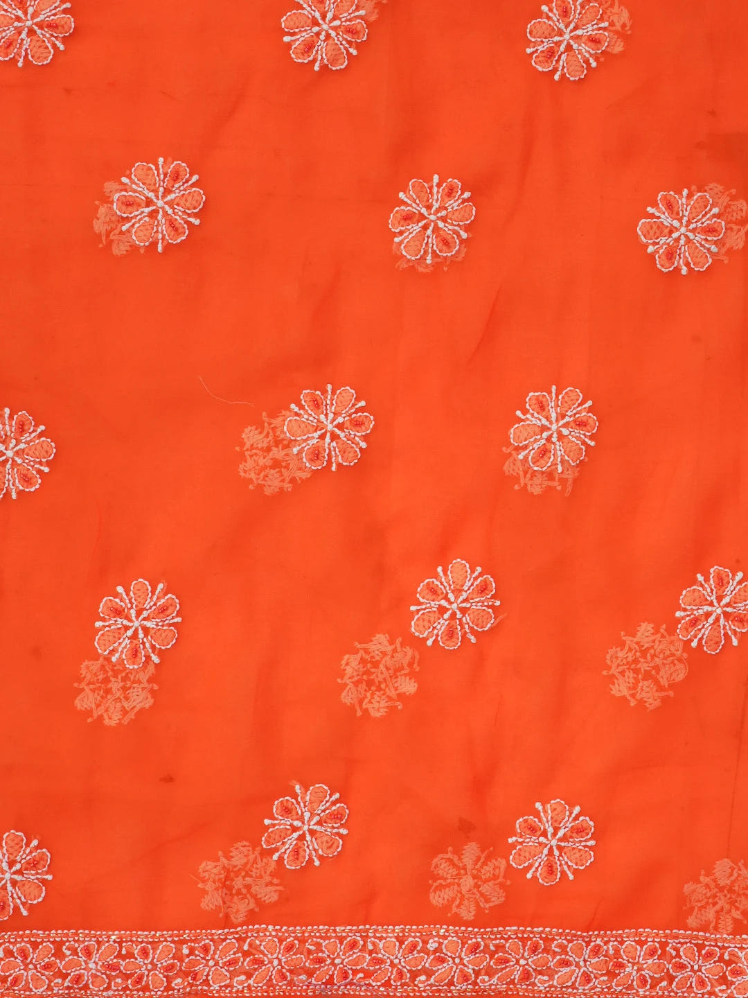 Ada Hand Embroidered Orange Faux Georgette Lucknowi Chikankari Unstitched Suit Piece with Cutdana and Pearl Work 01A530662