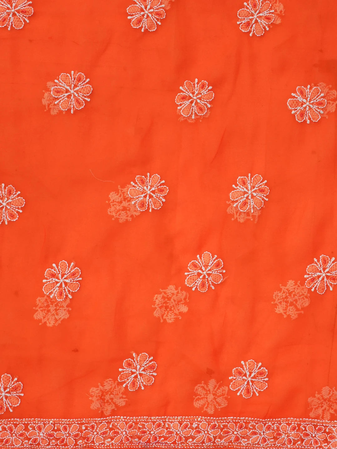 Ada Hand Embroidered Orange Faux Georgette Lucknowi Chikankari Unstitched Suit Piece with Cutdana and Pearl Work 01A530662