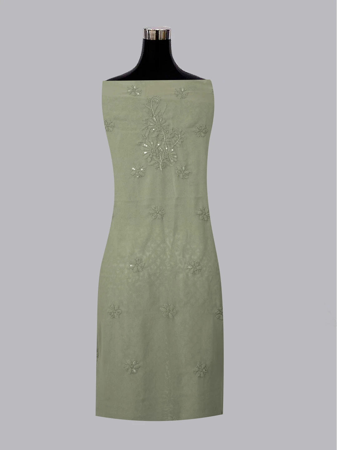 Ada Hand Embroidered Grey Georgette Lucknowi Chikankari Unstitched Suit Piece With Sequinned Work 01A603854
