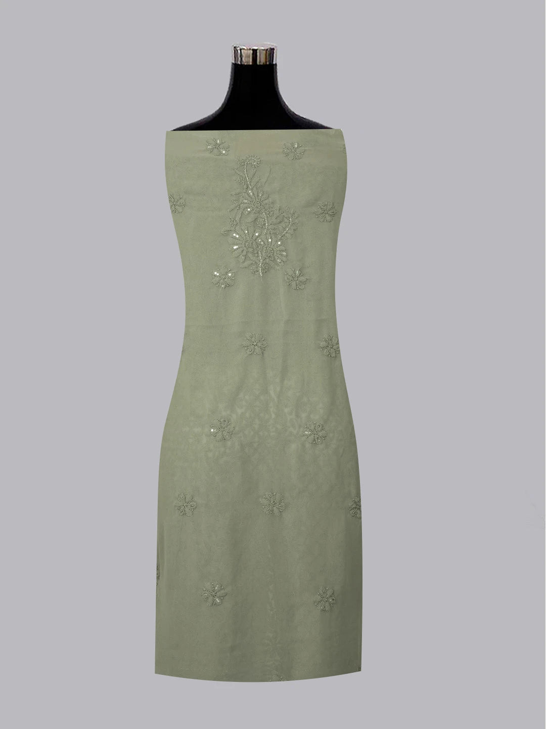 Ada Hand Embroidered Grey Georgette Lucknowi Chikankari Unstitched Suit Piece With Sequinned Work 01A603854