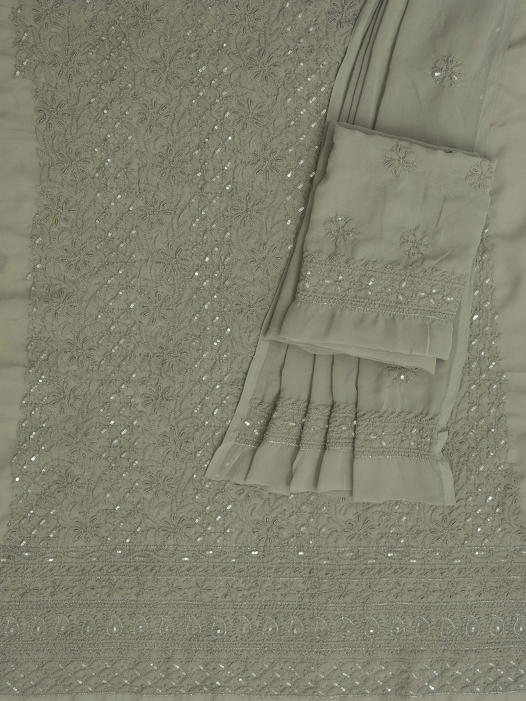 Ada Hand Embroidered Grey Georgette Lucknowi Chikankari Unstitched Suit Piece With Sequinned Work 01A603854