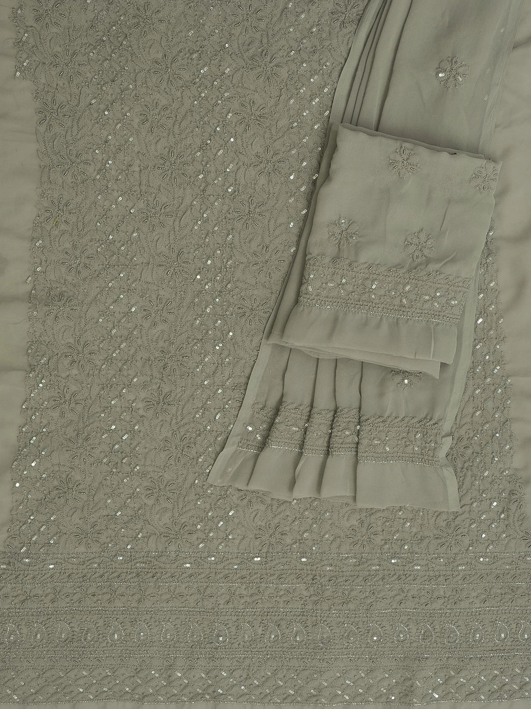 Ada Hand Embroidered Grey Georgette Lucknowi Chikankari Unstitched Suit Piece With Sequinned Work 01A603854