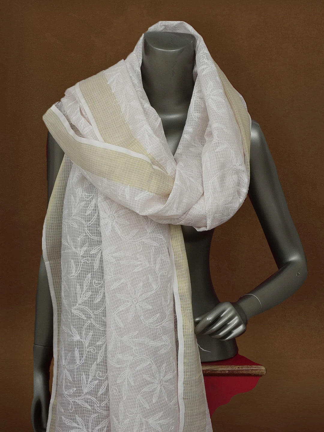 Ada Hand Embroidered Powder Pink Kota Lucknowi Chikankari Dupatta 01A610862