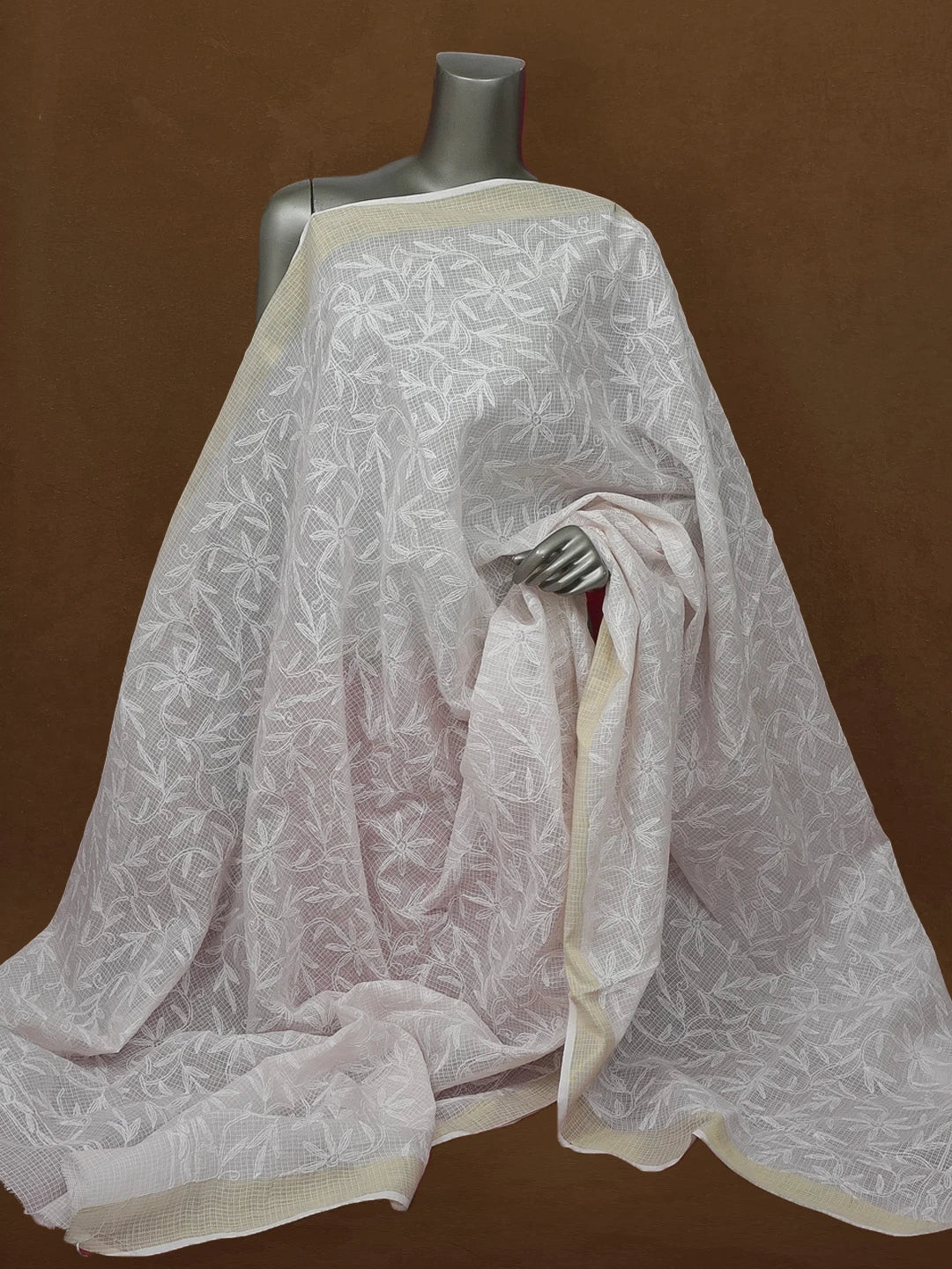 Ada Hand Embroidered Powder Pink Kota Lucknowi Chikankari Dupatta 01A610862