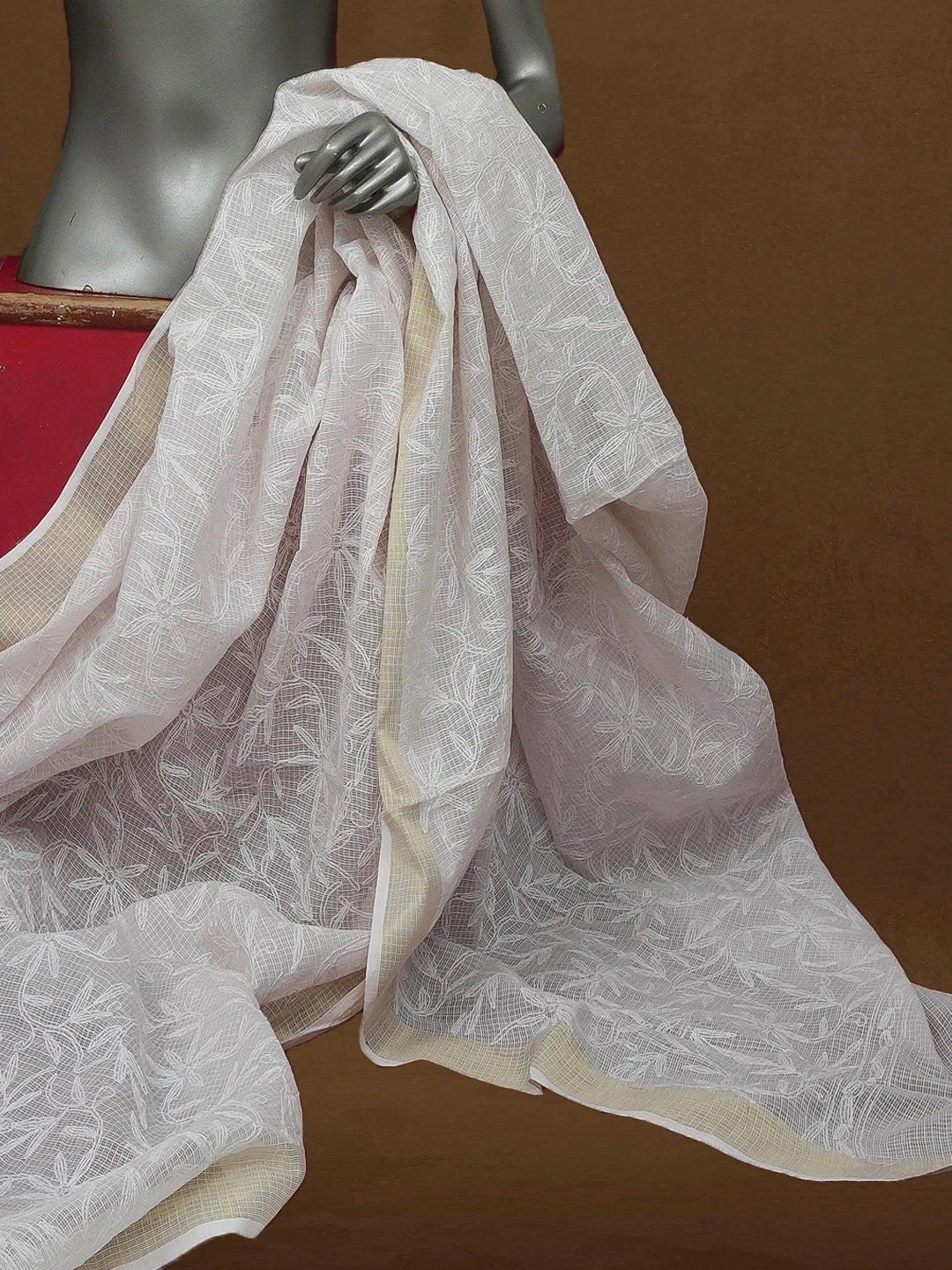 Ada Hand Embroidered Powder Pink Kota Lucknowi Chikankari Dupatta 01A610862