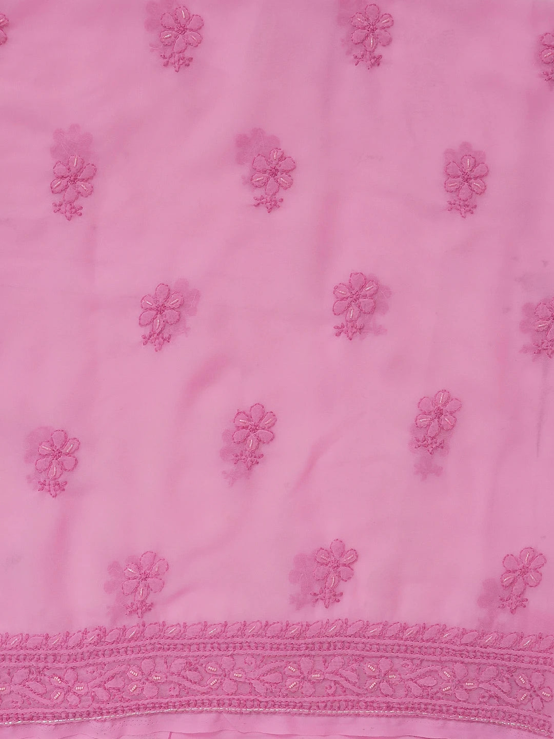Ada Hand Embroidered Hot Pink Georgette Lucknowi Chikankari Unstitched Suit Piece With Sequinned Work 01A551778