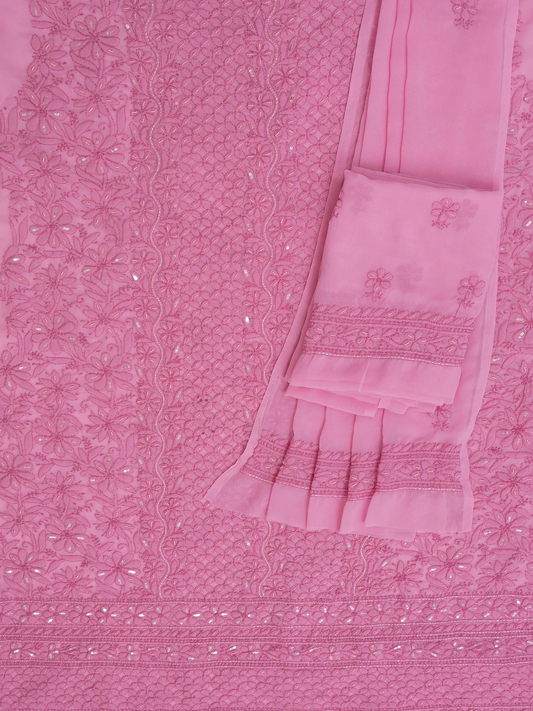 Ada Hand Embroidered Hot Pink Georgette Lucknowi Chikankari Unstitched Suit Piece With Sequinned Work 01A551778