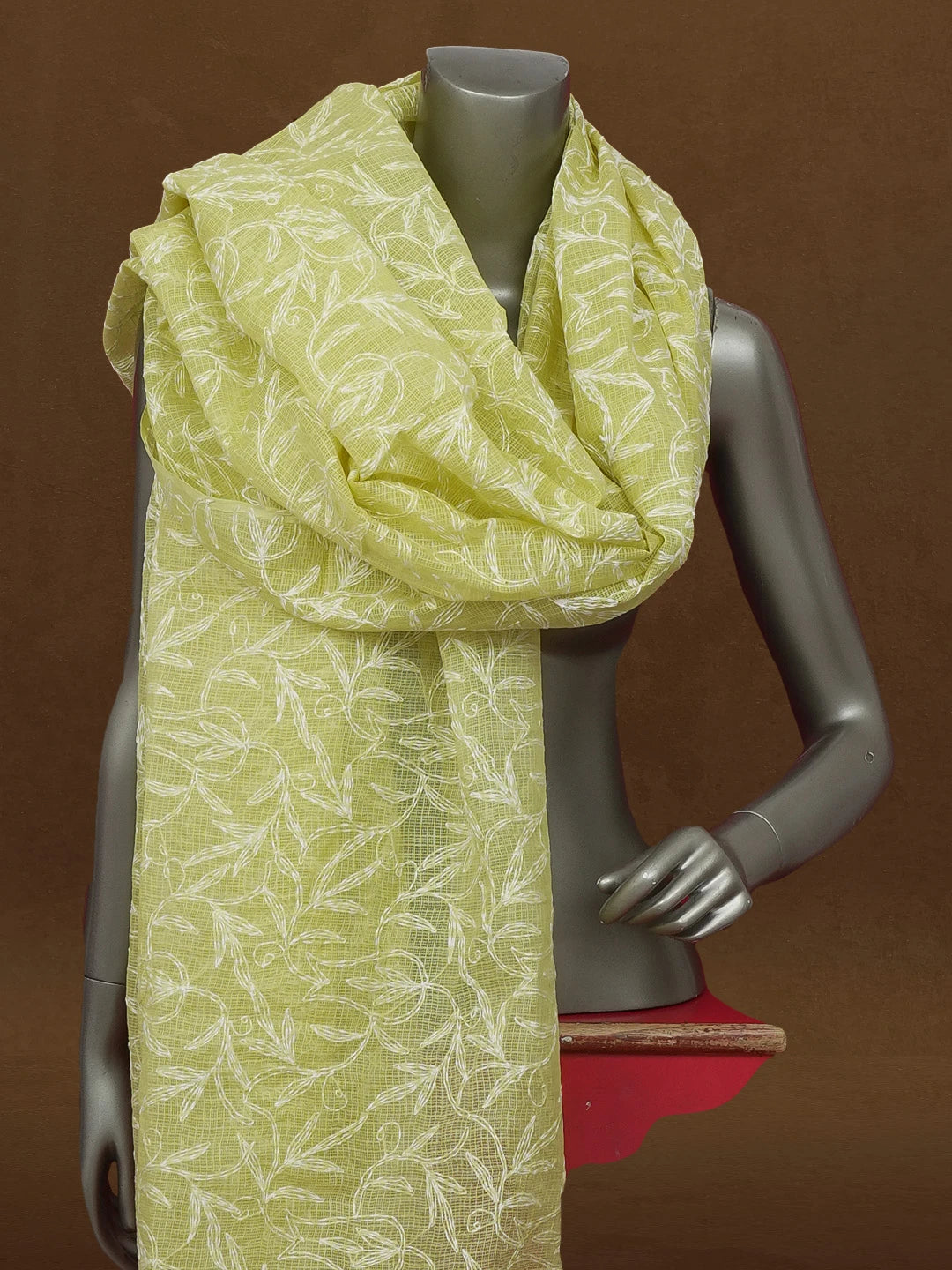 Ada Hand Embroidered Lime Green Kota Lucknowi Chikankari Dupatta 01A610875