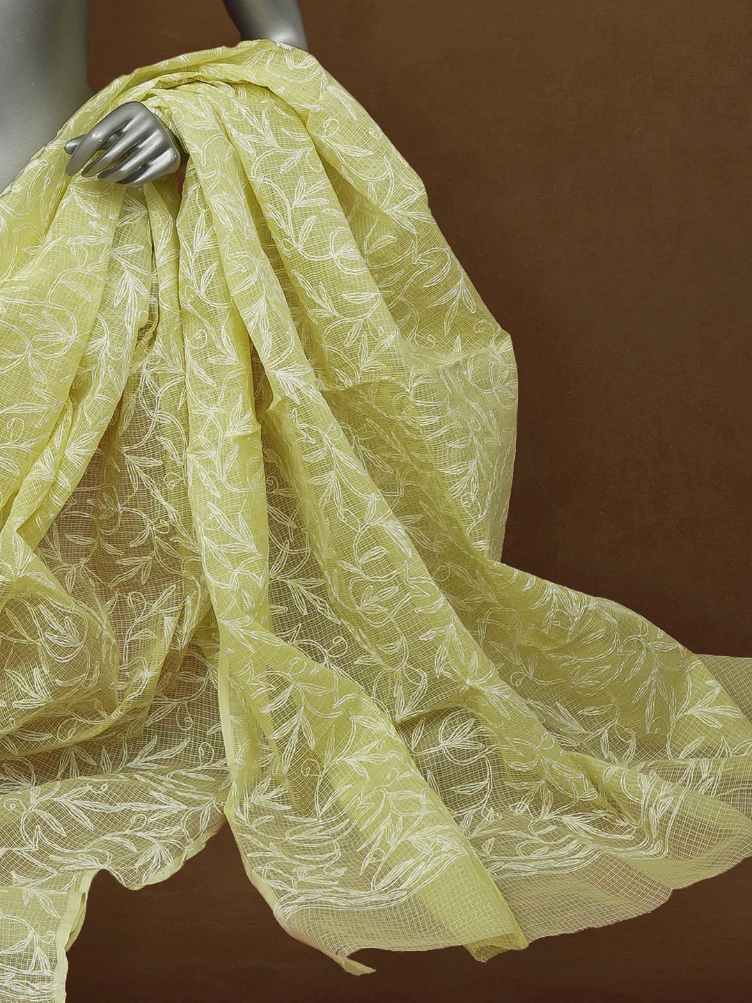 Ada Hand Embroidered Lime Green Kota Lucknowi Chikankari Dupatta 01A610875