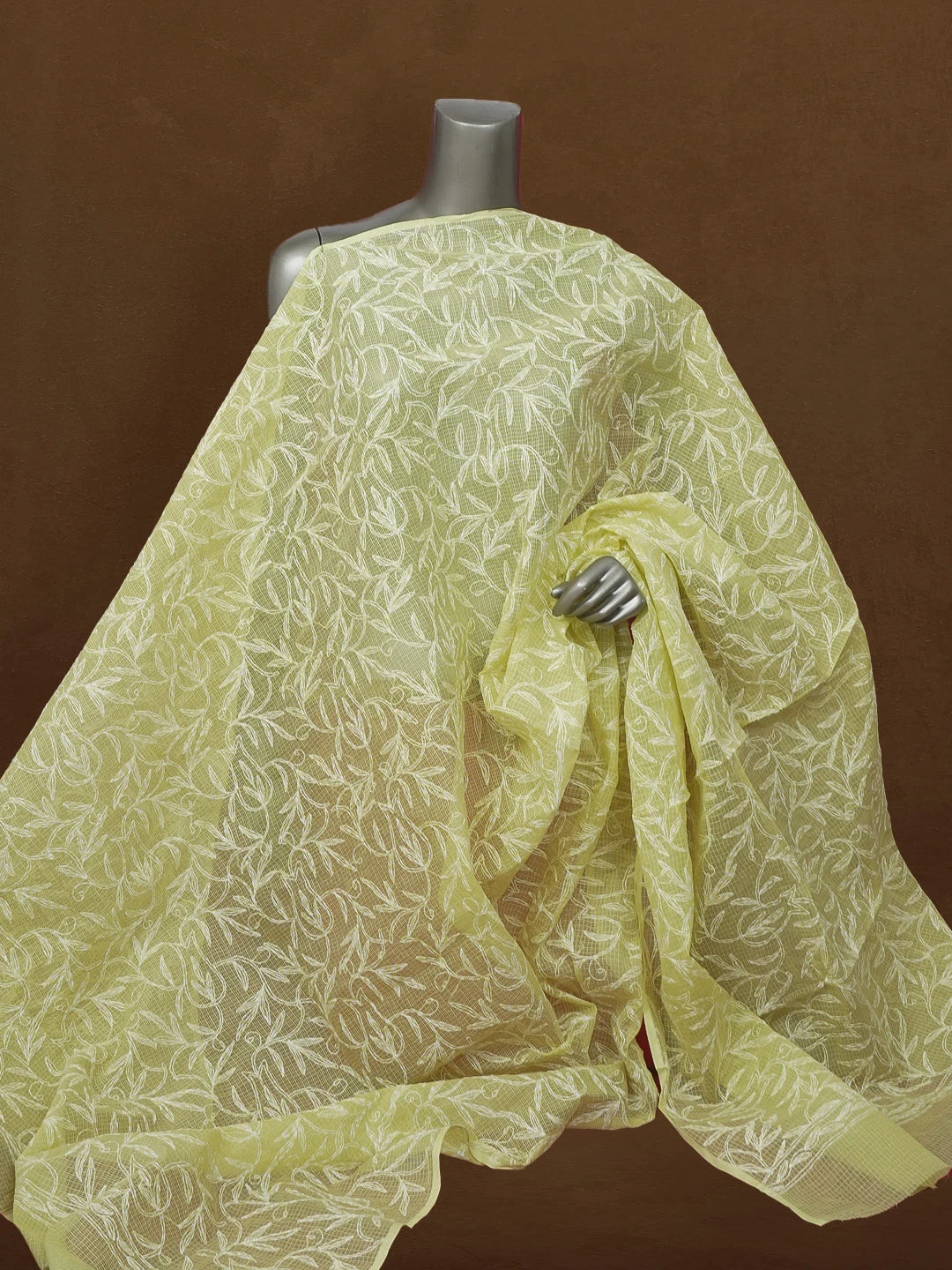 Ada Hand Embroidered Lime Green Kota Lucknowi Chikankari Dupatta 01A610875