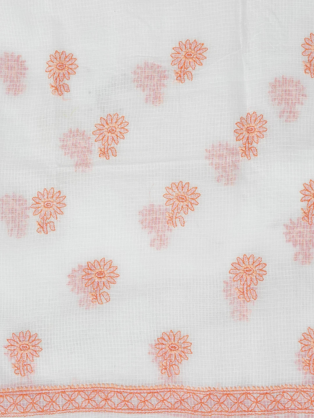 Ada Hand Embroidered White Kota Lucknowi Chikankari Unstitched Kurta Dupatta Set 01A411535