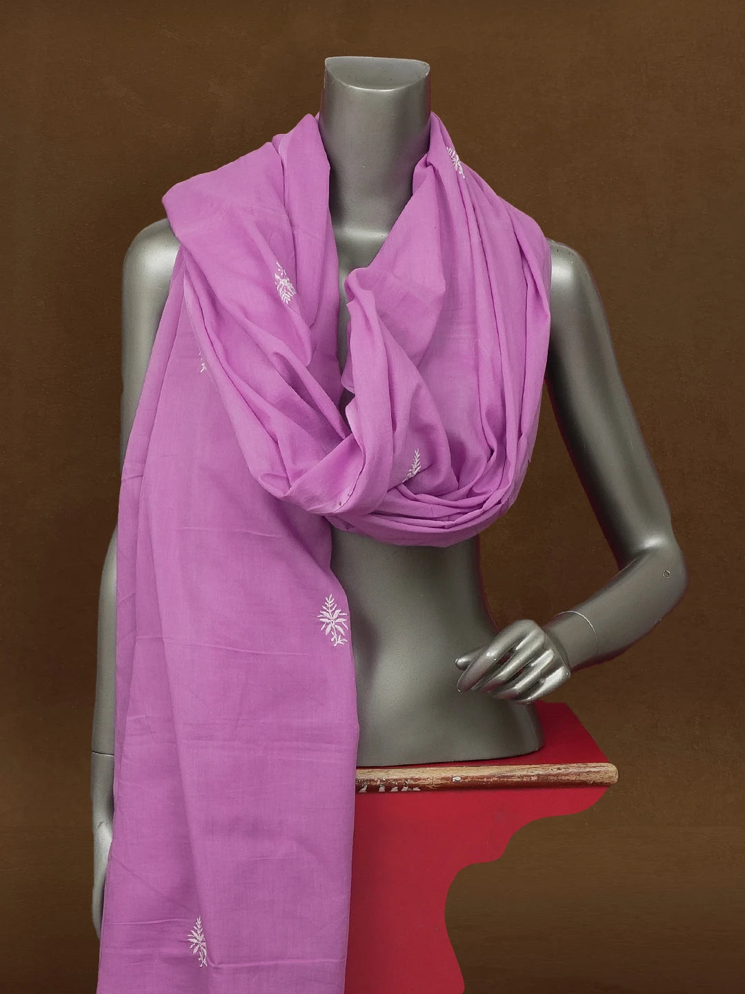 Ada Hand Embroidered Deep Mauve Cotton Lucknowi Chikankari Dupatta 01A421732