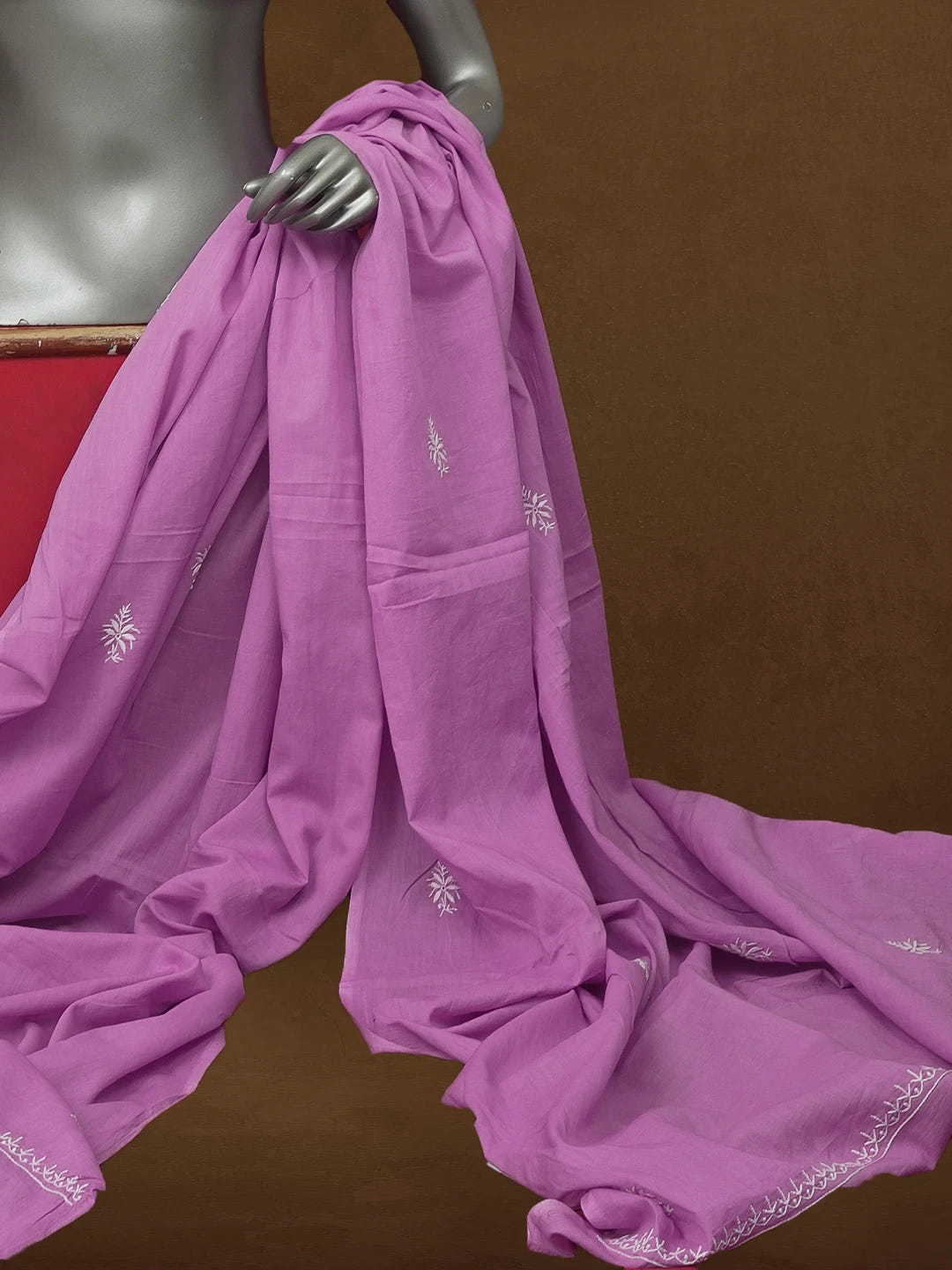 Ada Hand Embroidered Deep Mauve Cotton Lucknowi Chikankari Dupatta 01A421732