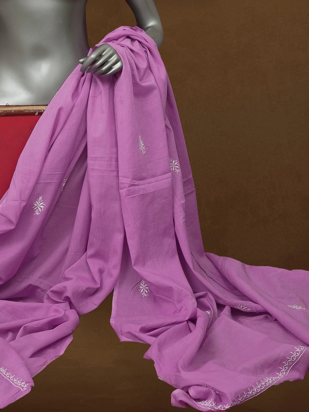 Ada Hand Embroidered Deep Mauve Cotton Lucknowi Chikankari Dupatta 01A421732