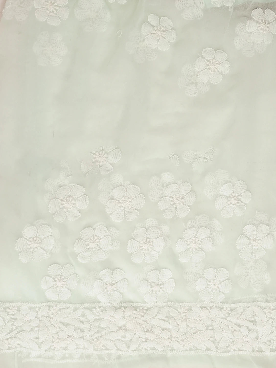 Ada Hand Embroidered Sea Green Georgette Lucknowi Chikankari Saree With Blouse 01A613553