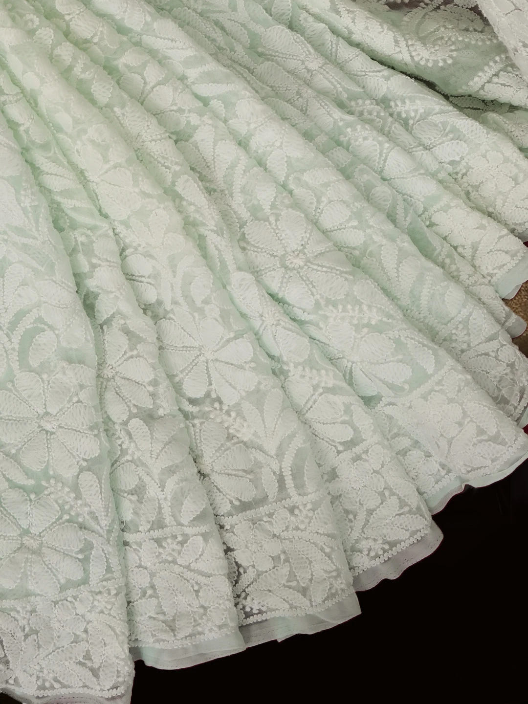 Ada Hand Embroidered Sea Green Georgette Lucknowi Chikankari Saree With Blouse 01A613553