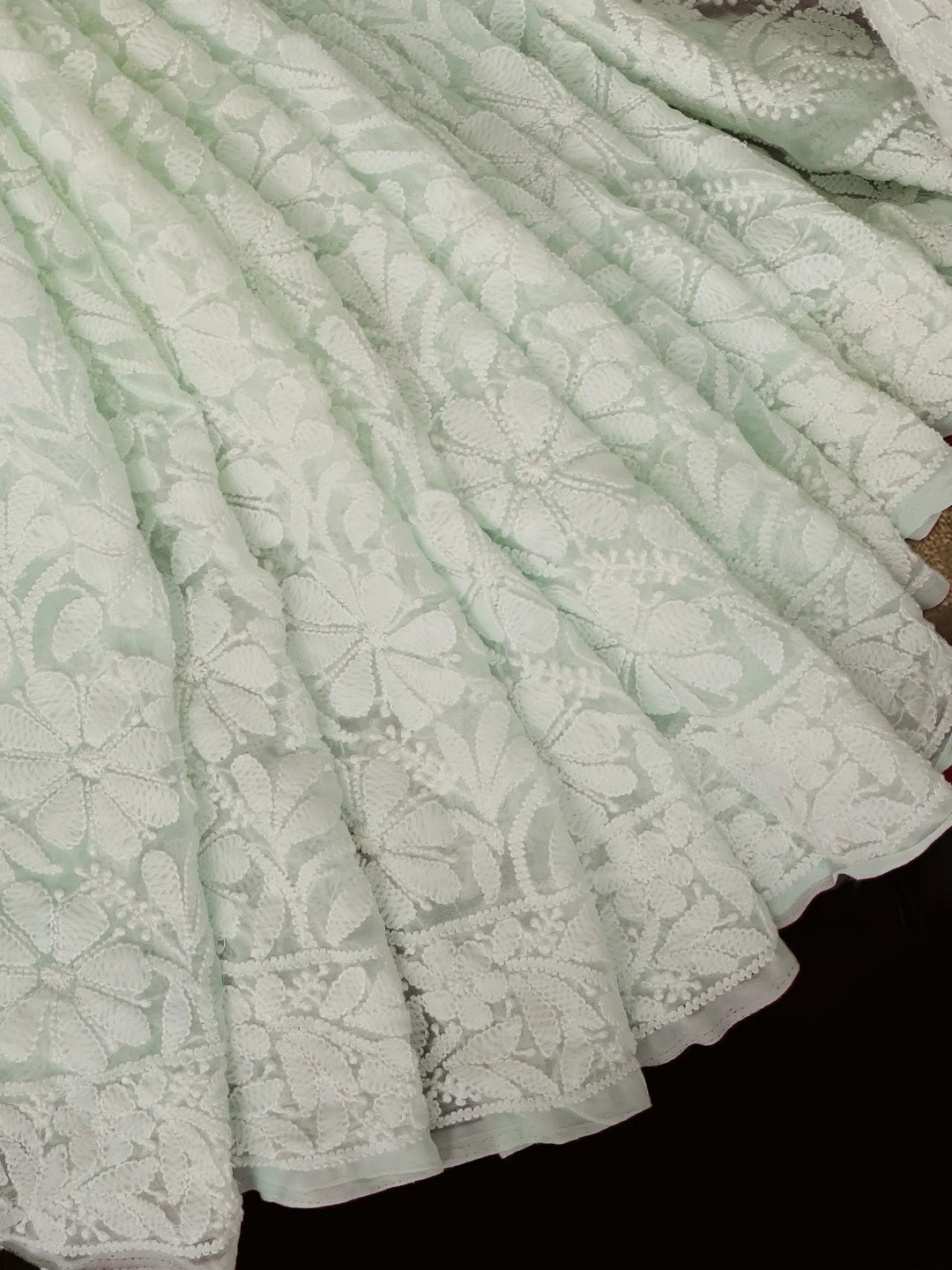 Ada Hand Embroidered Sea Green Georgette Lucknowi Chikankari Saree With Blouse 01A613553