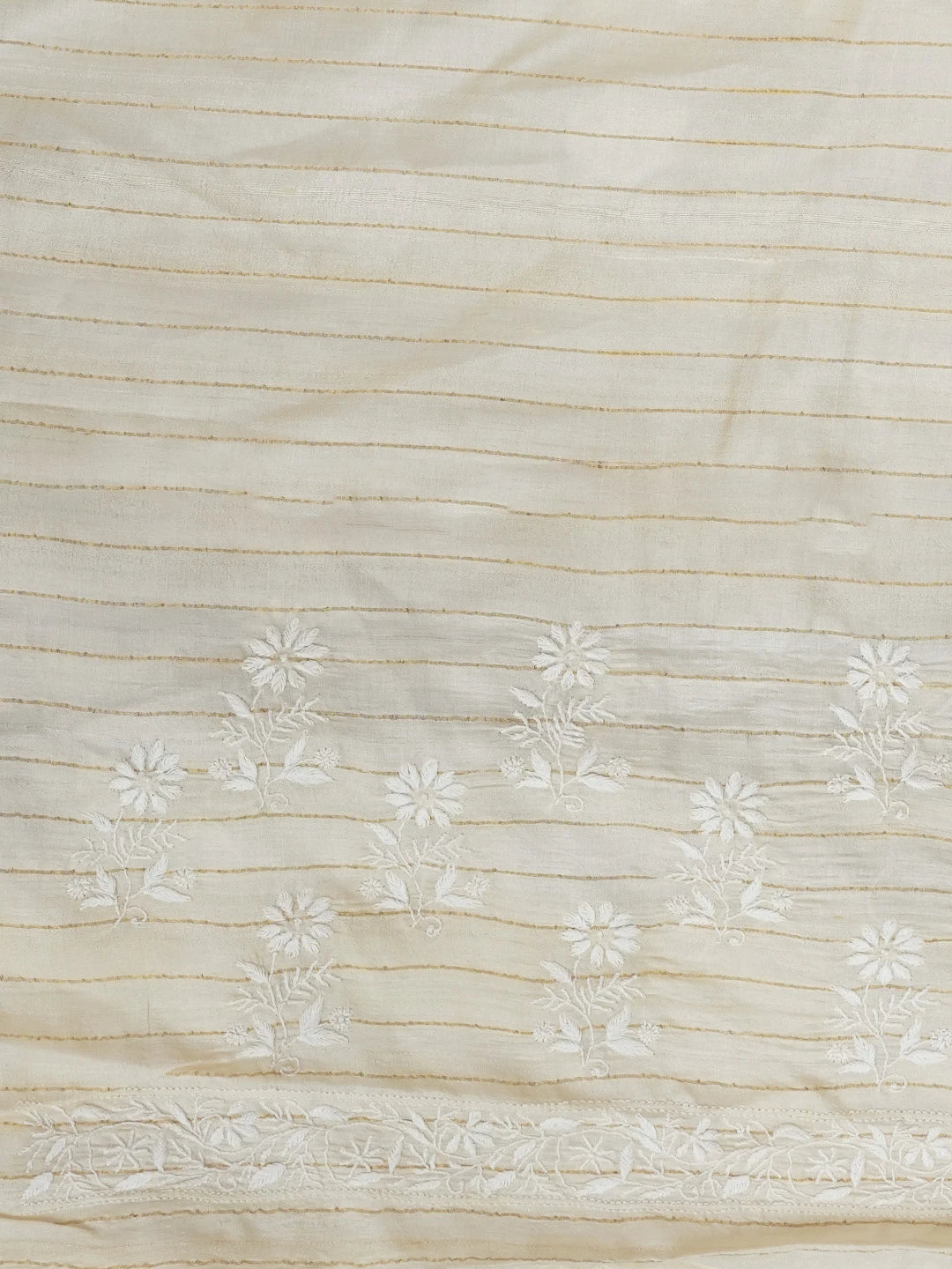 Ada Hand Embroidered Fawn Silk Lucknowi Chikankari Saree With Blouse 01A591695