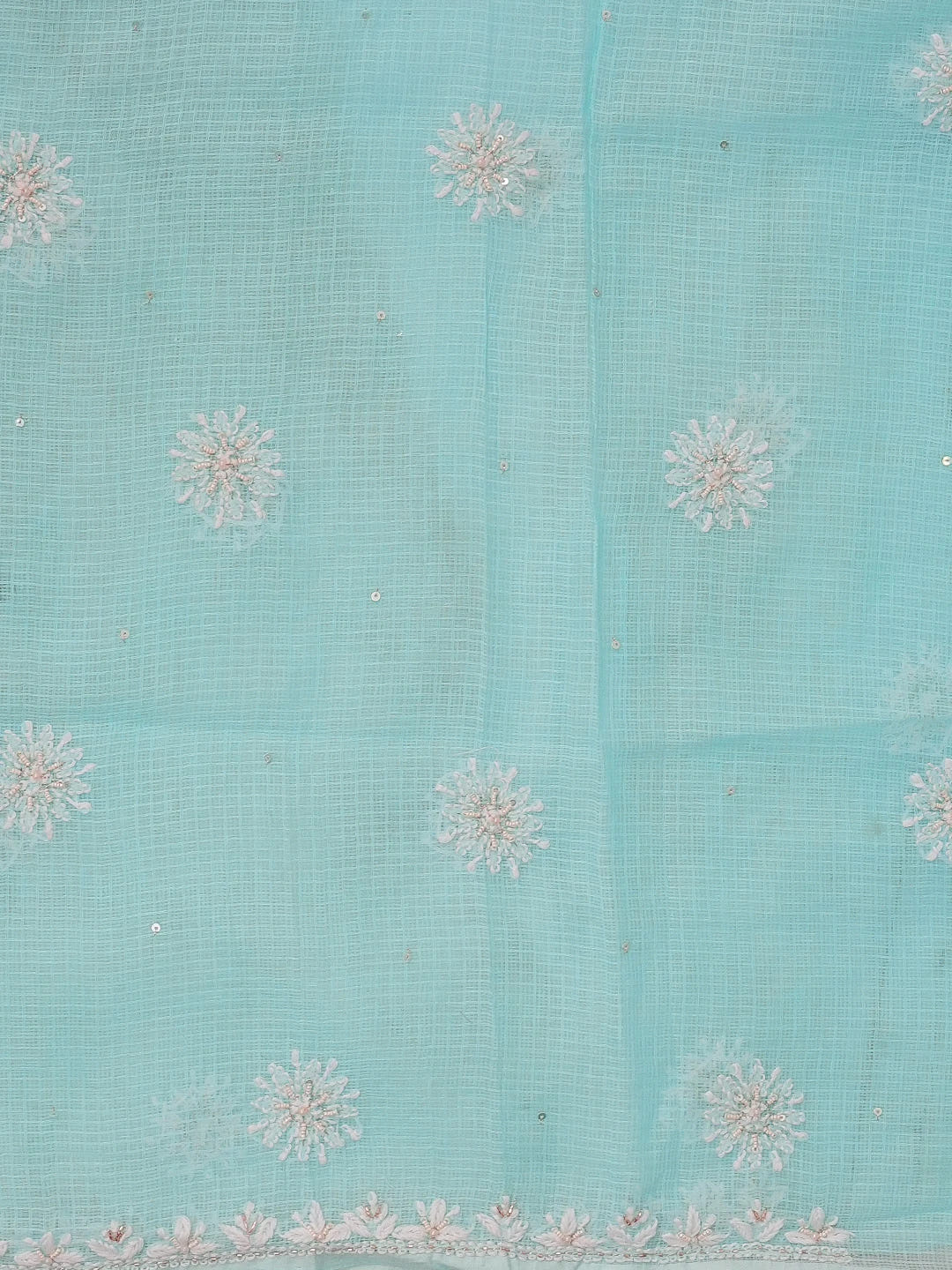 Ada Hand Embroidered Sky Blue Kota Lucknowi Chikankari Unstitched Kurta Dupatta Set 01A574074