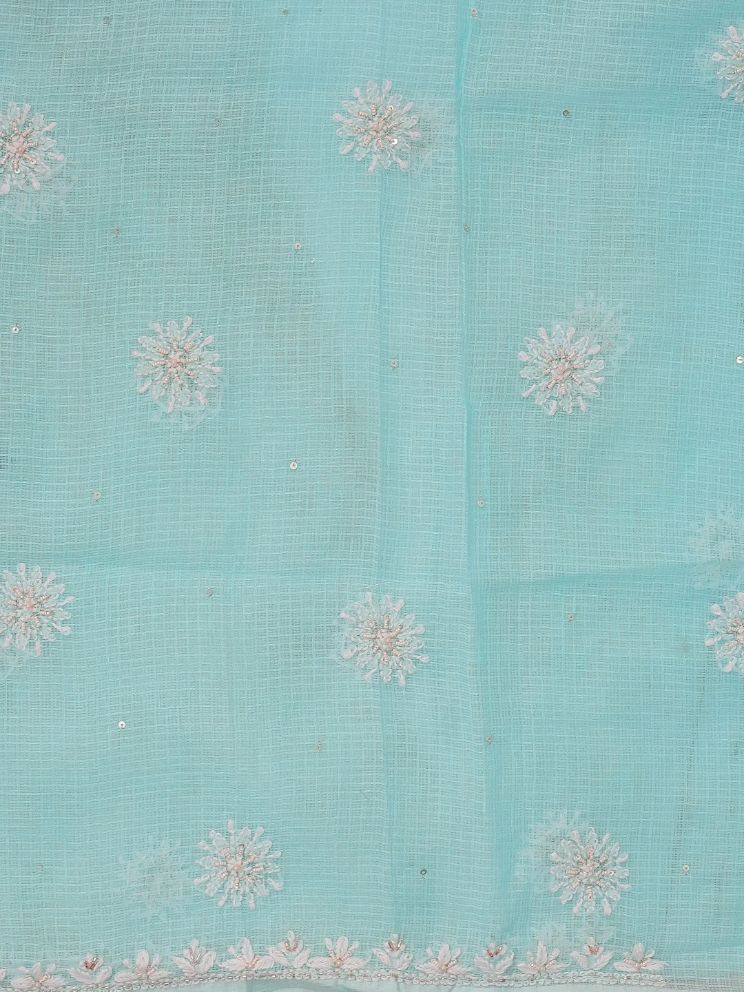 Ada Hand Embroidered Sky Blue Kota Lucknowi Chikankari Unstitched Kurta Dupatta Set 01A574074