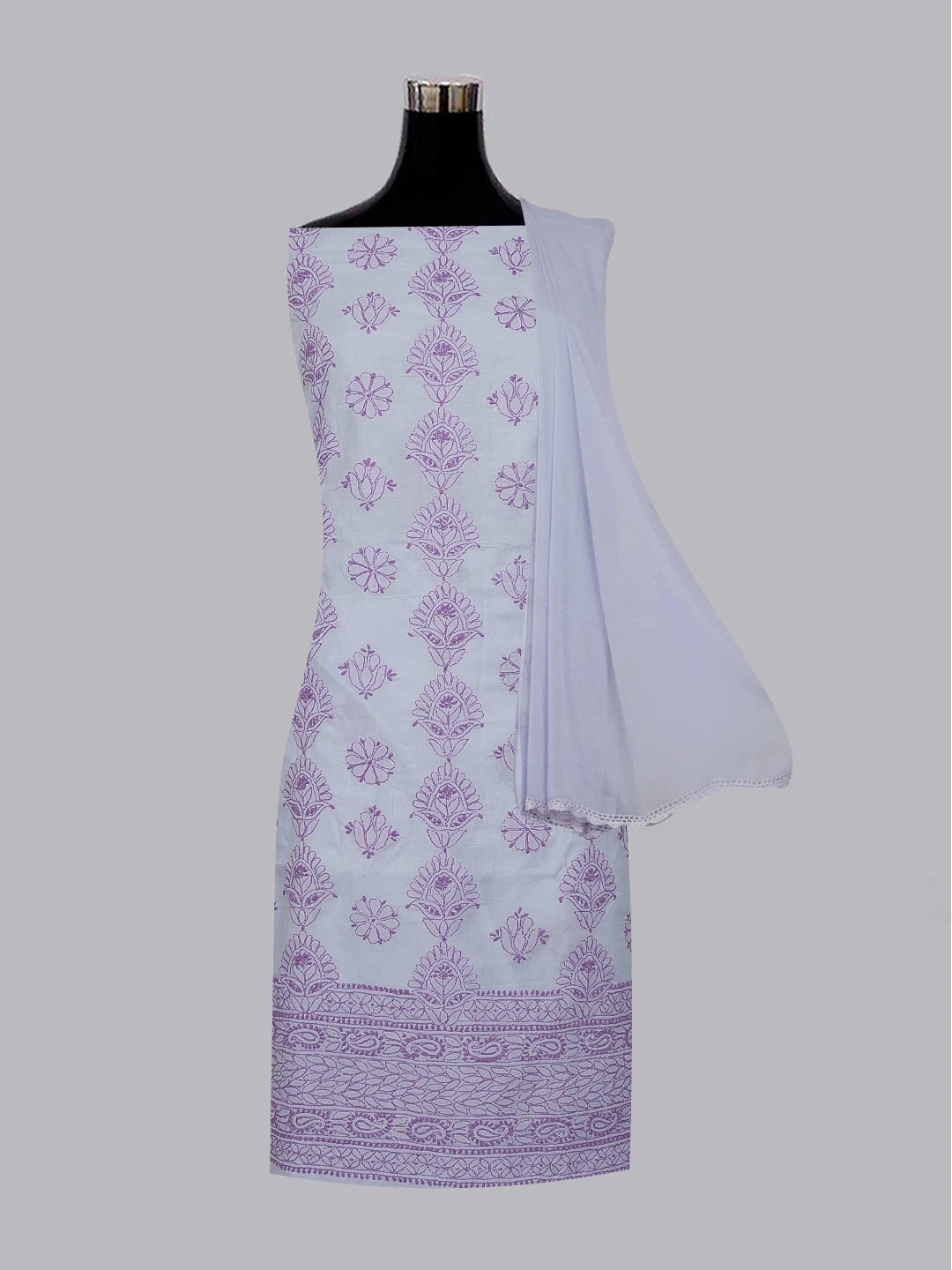 Ada Hand Embroidered Mauve Cotton Lucknowi Chikankari Unstitched Suit Piece 01A614357