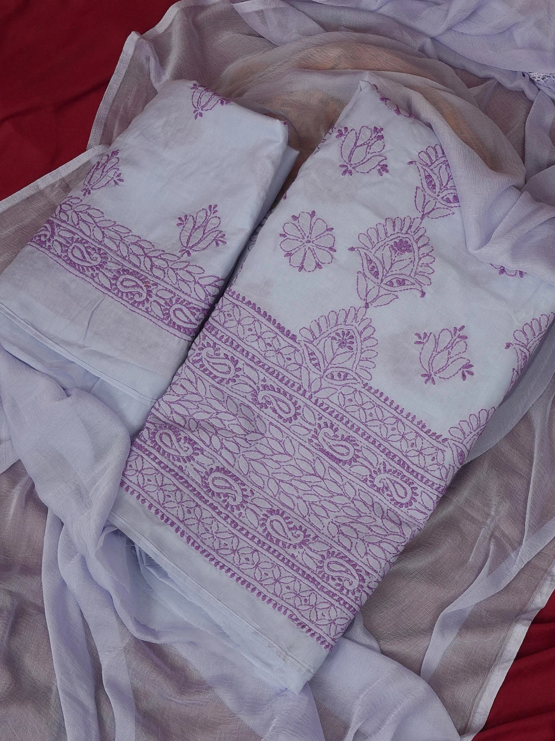 Ada Hand Embroidered Mauve Cotton Lucknowi Chikankari Unstitched Suit Piece 01A614357