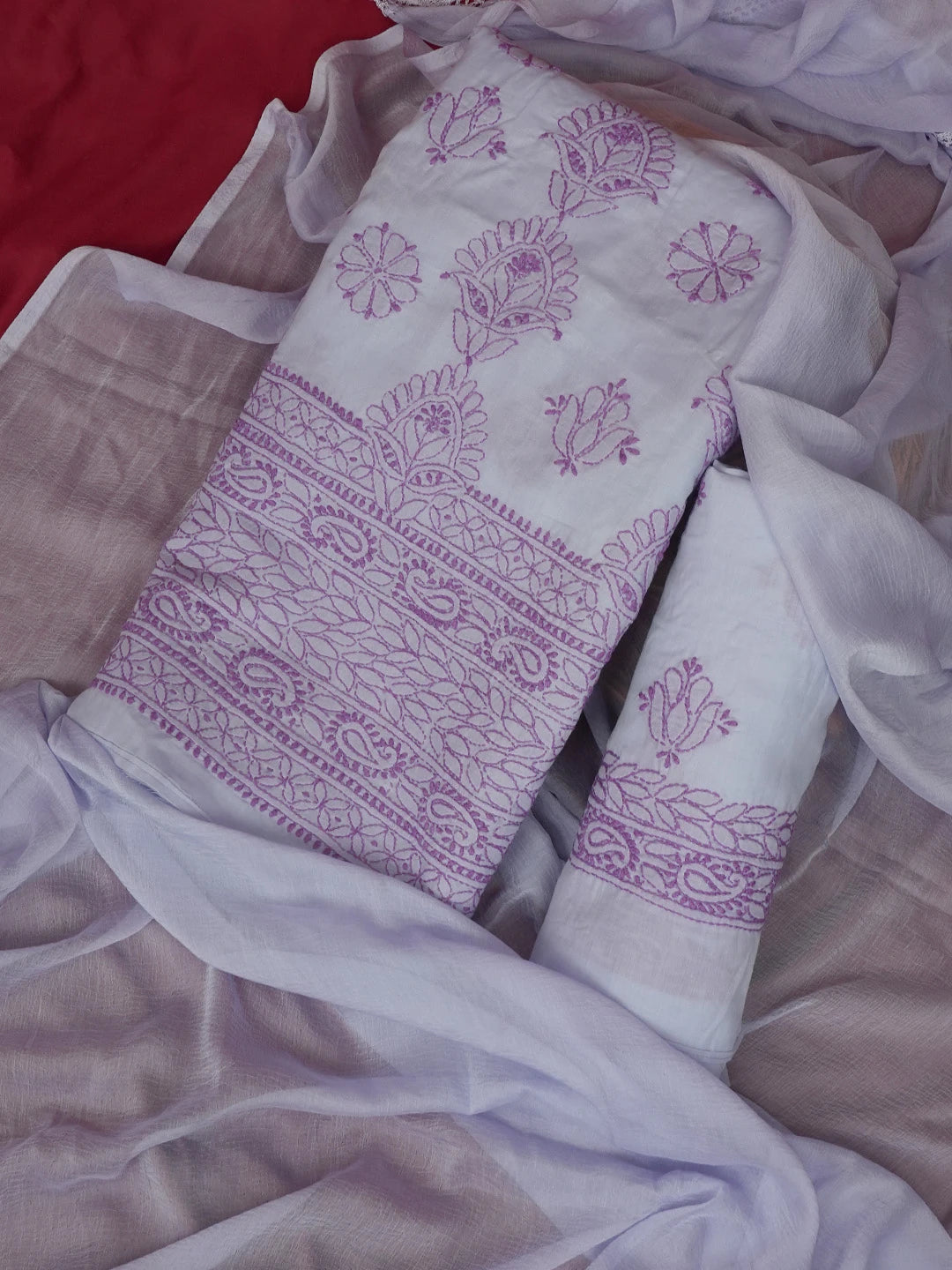 Ada Hand Embroidered Mauve Cotton Lucknowi Chikankari Unstitched Suit Piece 01A614357