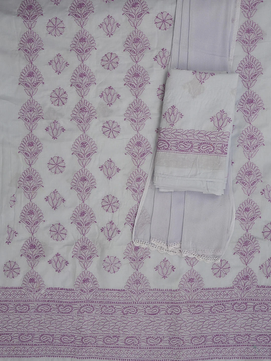 Ada Hand Embroidered Mauve Cotton Lucknowi Chikankari Unstitched Suit Piece 01A614357