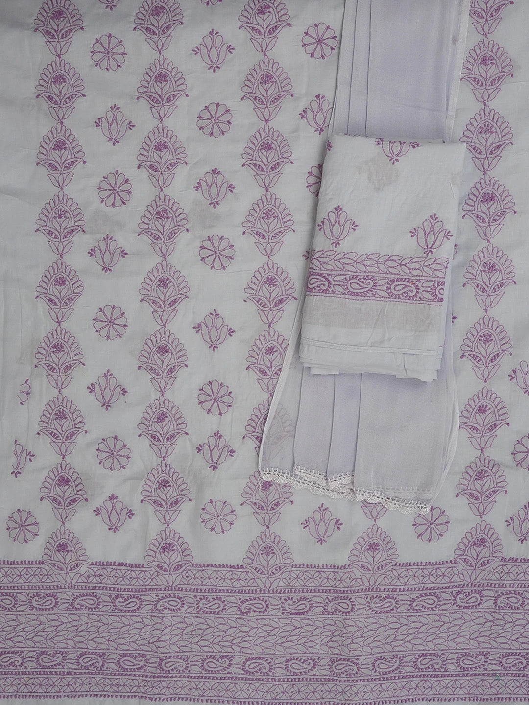 Ada Hand Embroidered Mauve Cotton Lucknowi Chikankari Unstitched Suit Piece 01A614357
