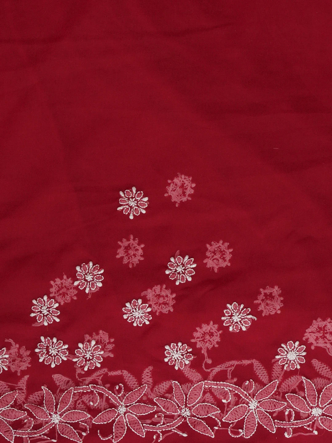 Ada Hand Embroidered Maroon Georgette Lucknowi Chikankari Saree With Blouse 01A194040