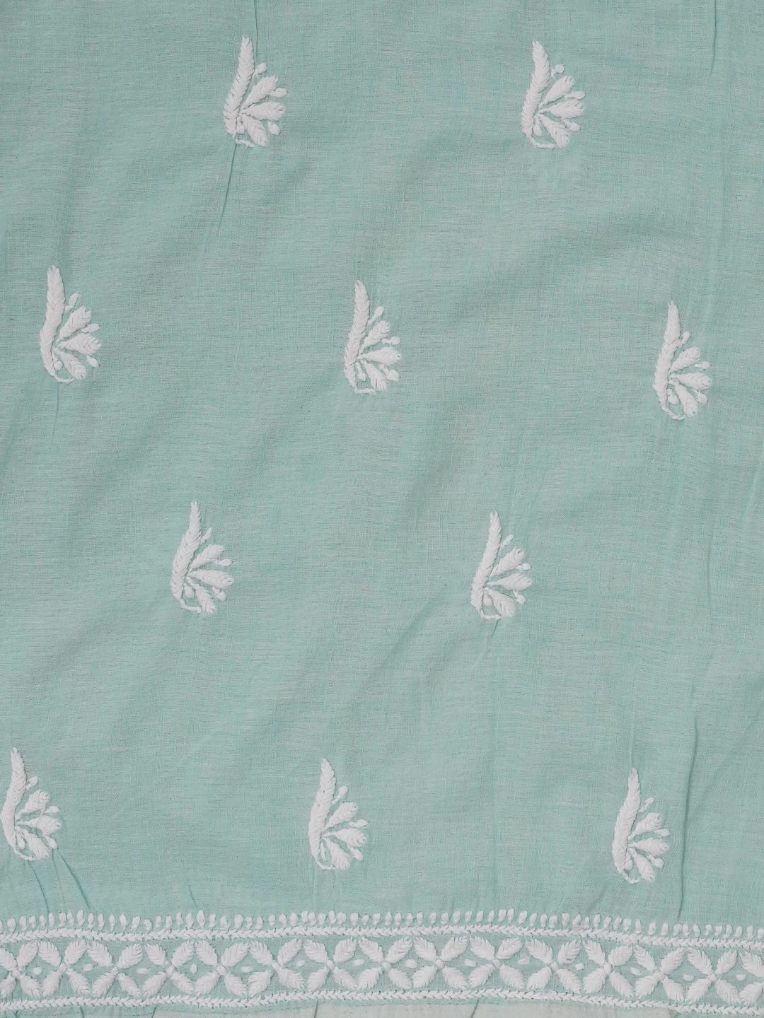 Ada Hand Embroidered Sea Green Cotton Lucknowi Chikankari Unstitched Kurta Dupatta Set 01A462898