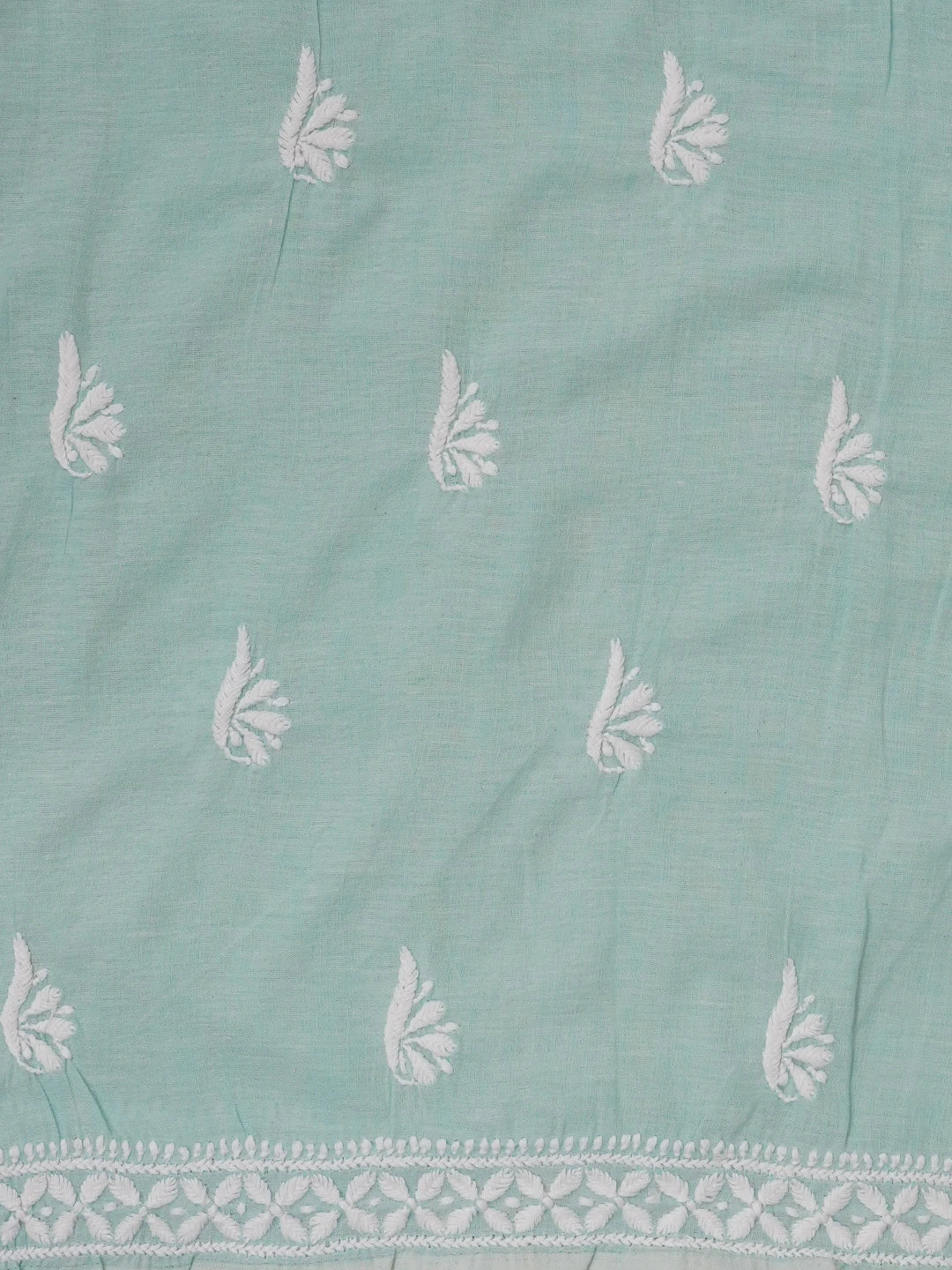 Ada Hand Embroidered Sea Green Cotton Lucknowi Chikankari Unstitched Kurta Dupatta Set 01A462898